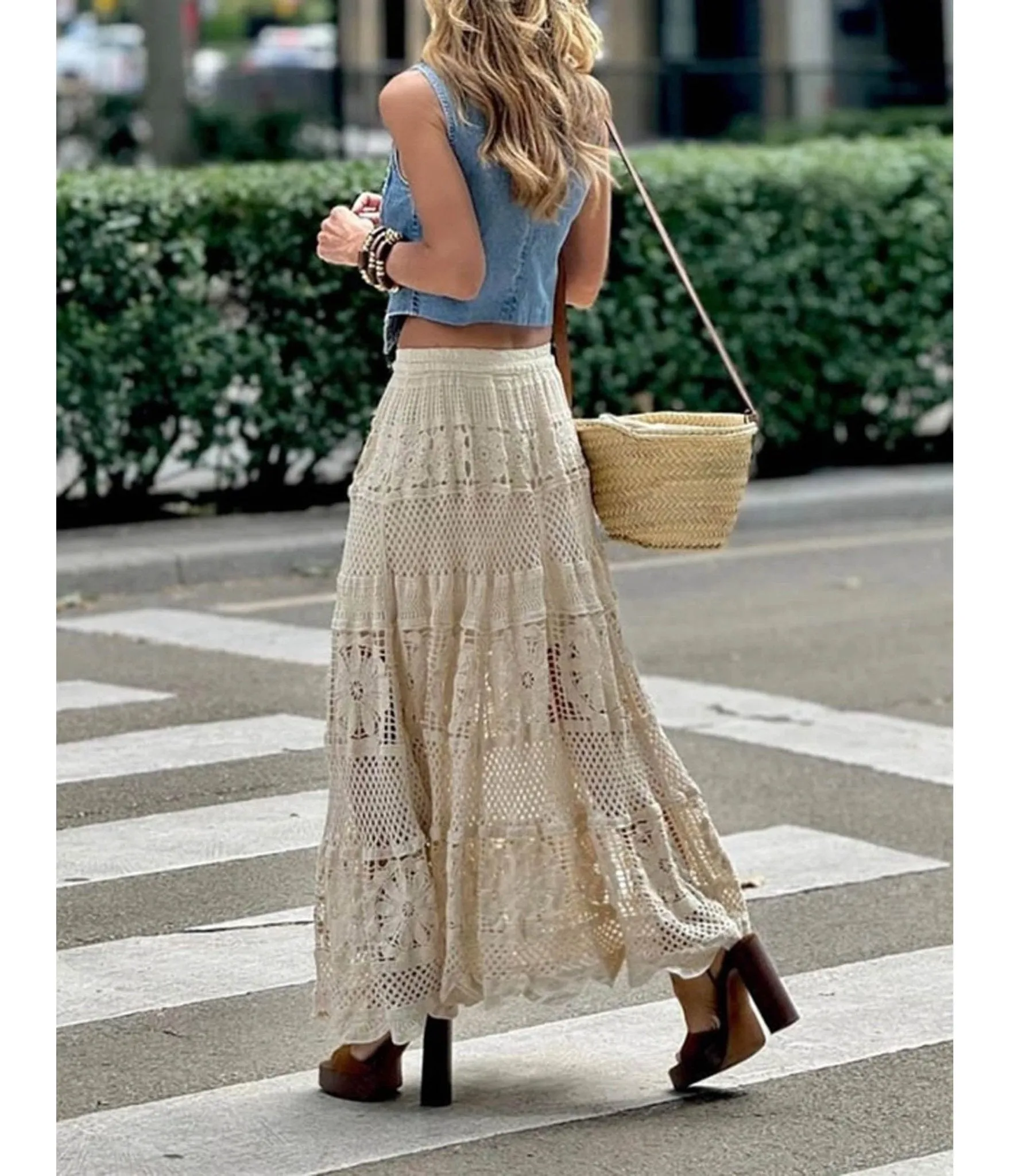 Beige Crochet Bohemian Maxi Skirt sold by Unique Vintage product image thumbnail 4