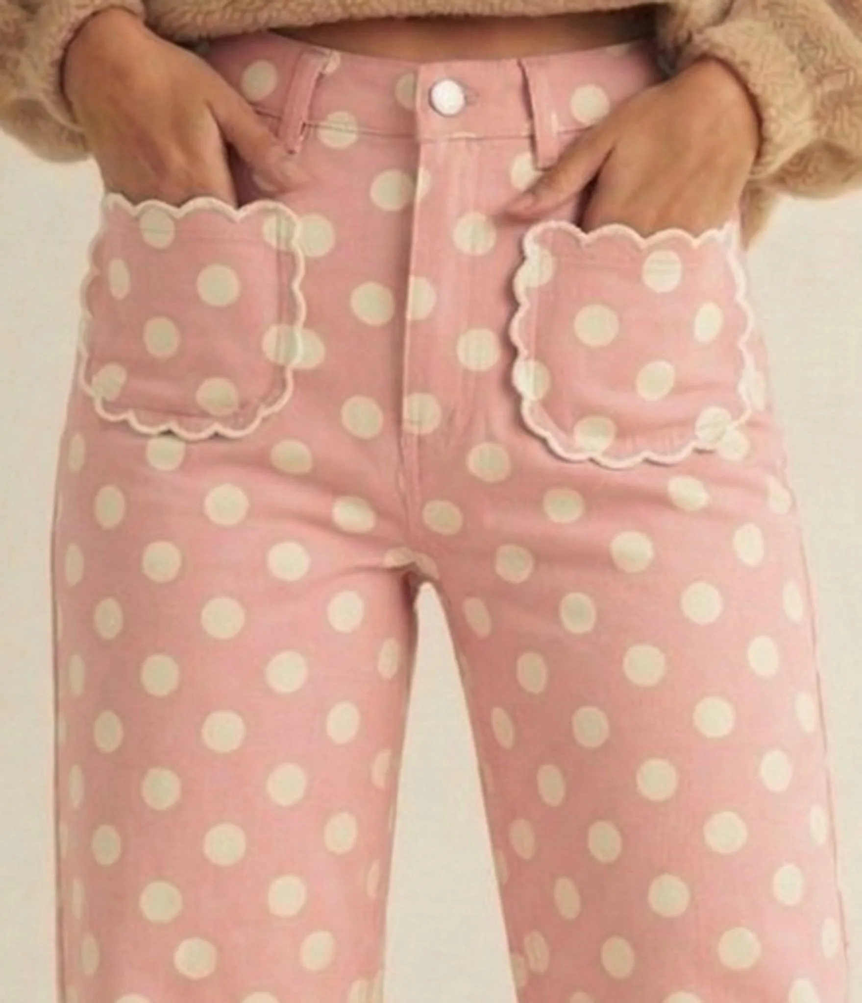 Pink Polka Dot Scallop Pocket Wide Leg Pants sold by Unique Vintage product image thumbnail 2