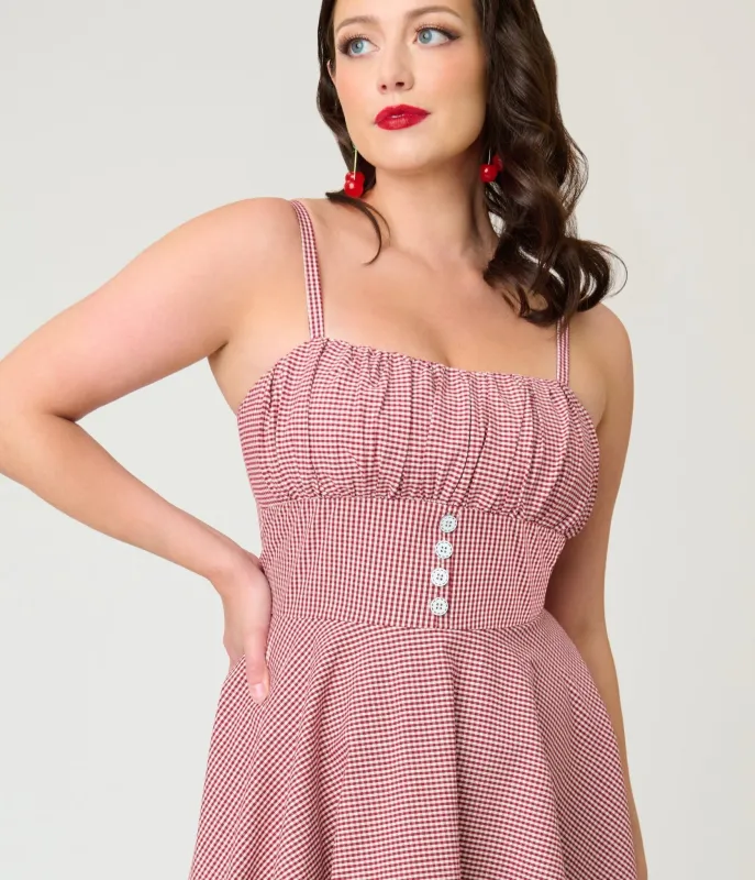 Timeless London Red Gingham Button Detail Swing Dress made by Unique Vintage