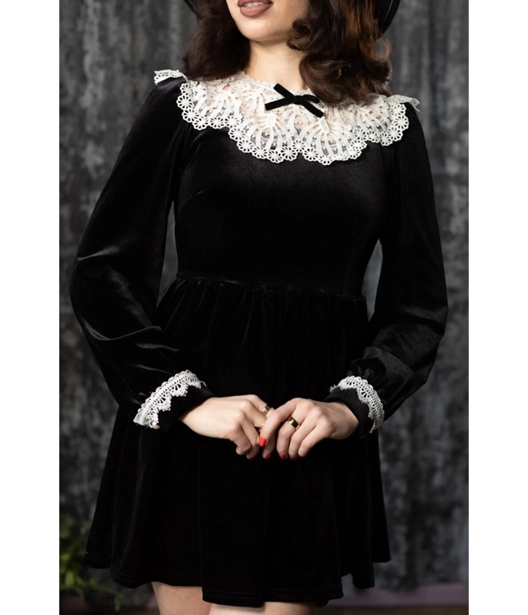 Witchwood Bags Black Velvet Lace Collar Elora Mini Dress sold by Unique Vintage product image thumbnail 5