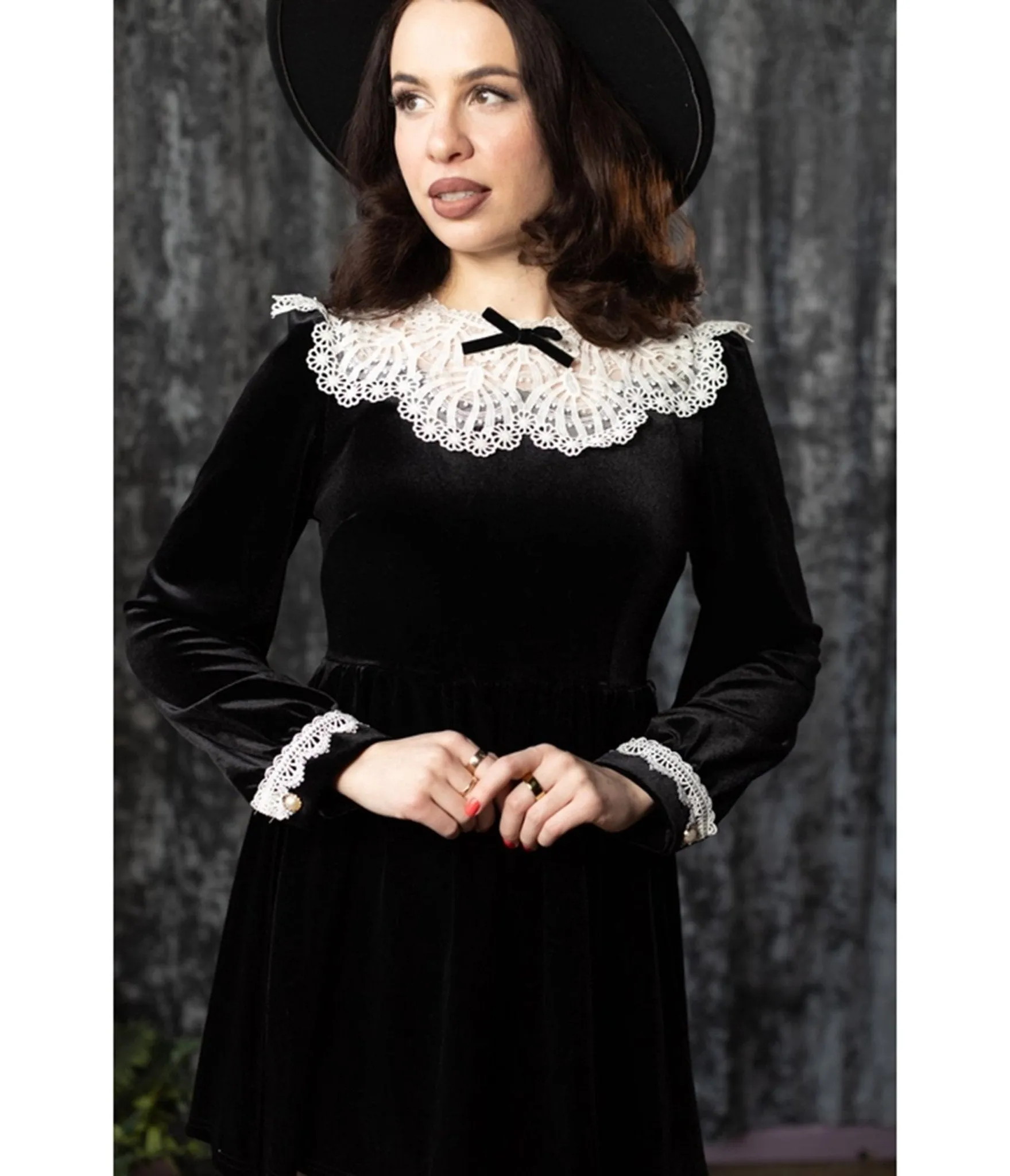 Witchwood Bags Black Velvet Lace Collar Elora Mini Dress sold by Unique Vintage product image thumbnail 3