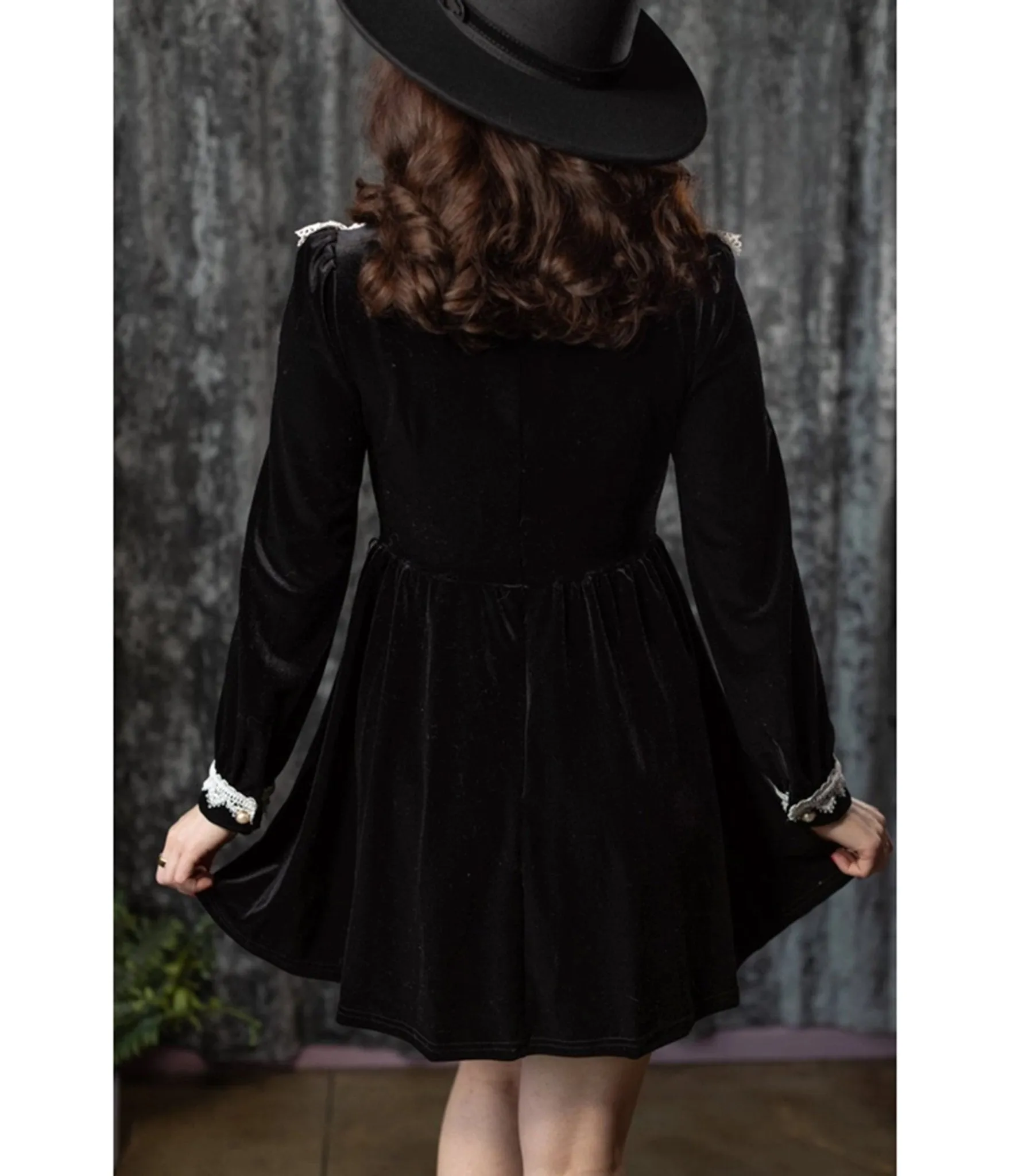 Witchwood Bags Black Velvet Lace Collar Elora Mini Dress sold by Unique Vintage product image thumbnail 2