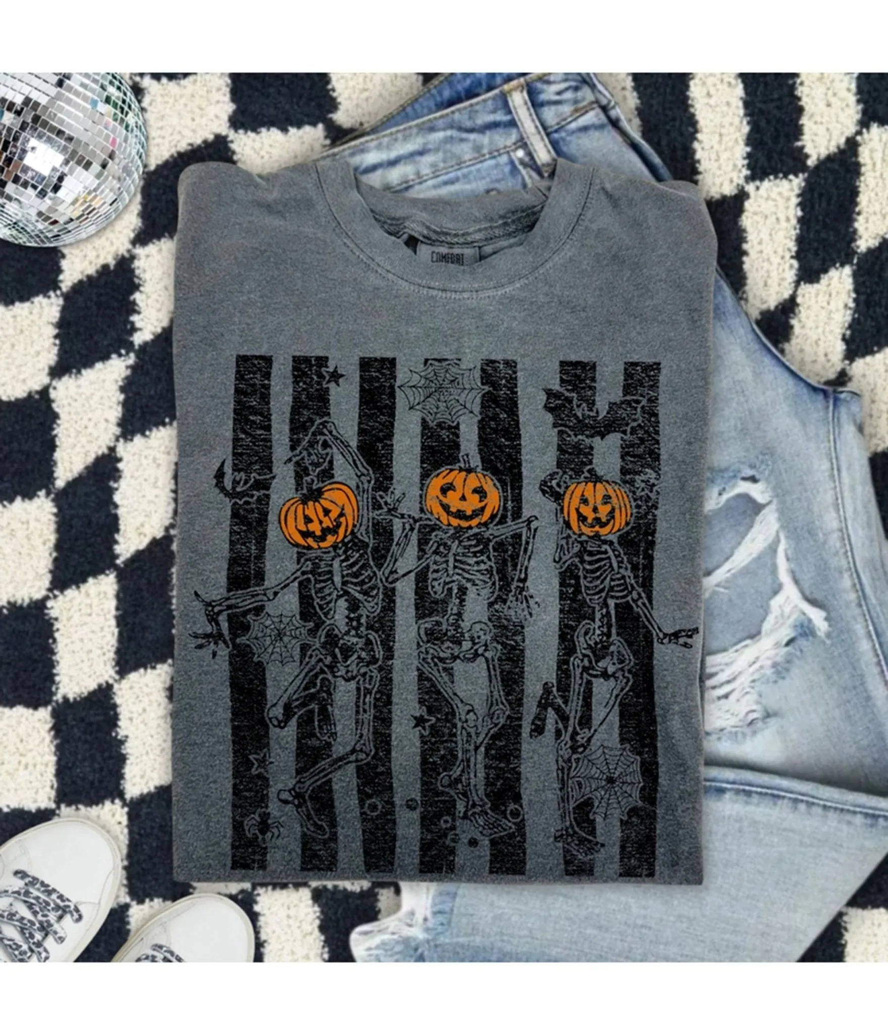 Charcoal Pumpkin Head Skeleton Graphic Sweatshirt sold by Unique Vintage product image thumbnail 2