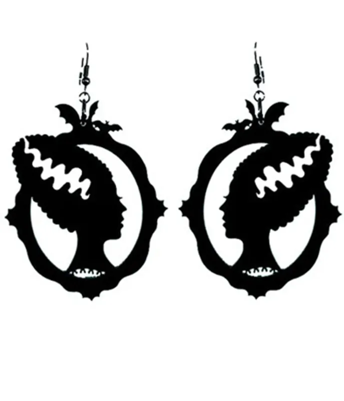 Bonsai Kitten Black Bride of Frankenstein Earrings made by Unique Vintage