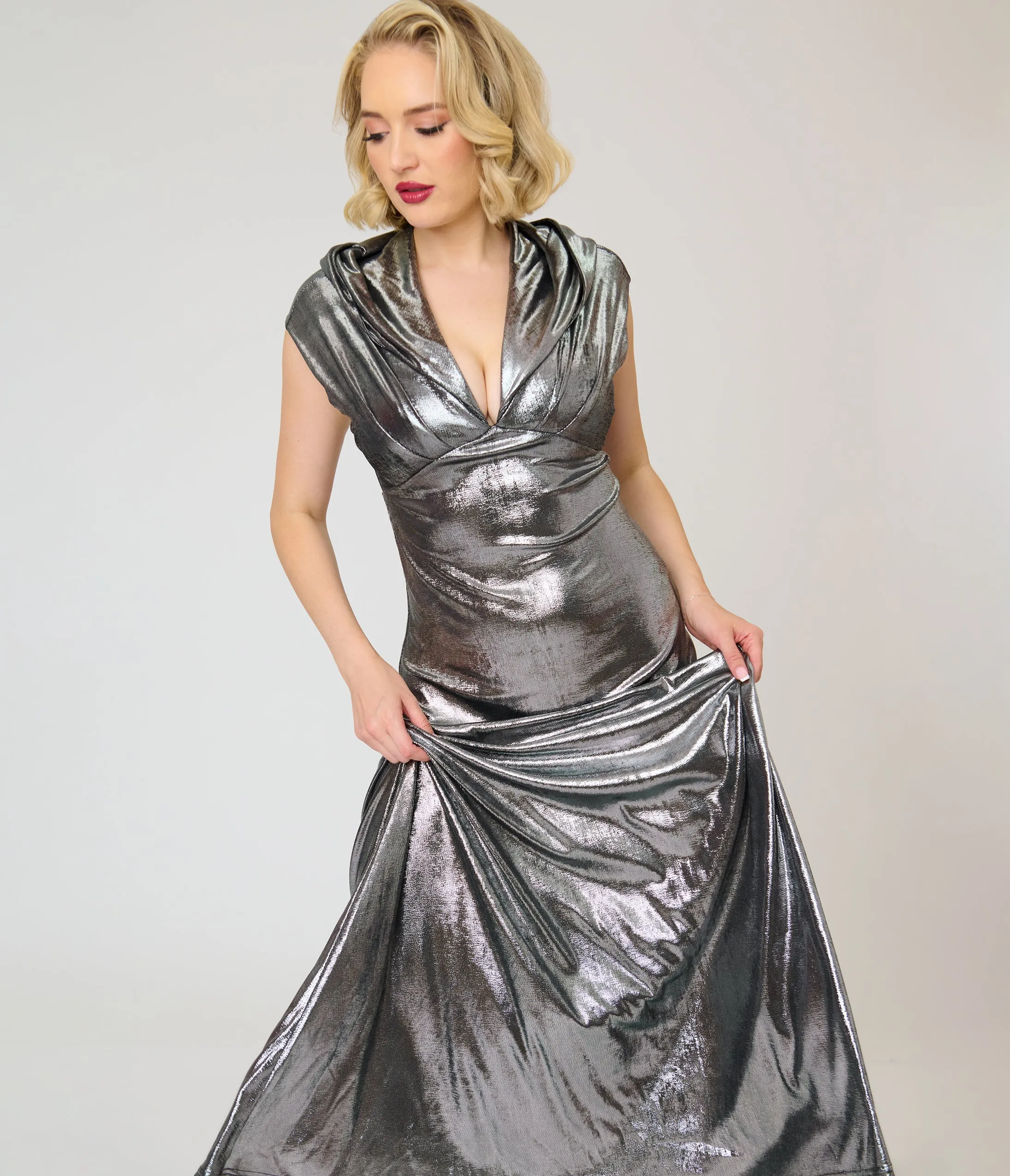 Unique Vintage Silver Metallic Hooded Vera Maxi Dress sold by Unique Vintage product image thumbnail 3