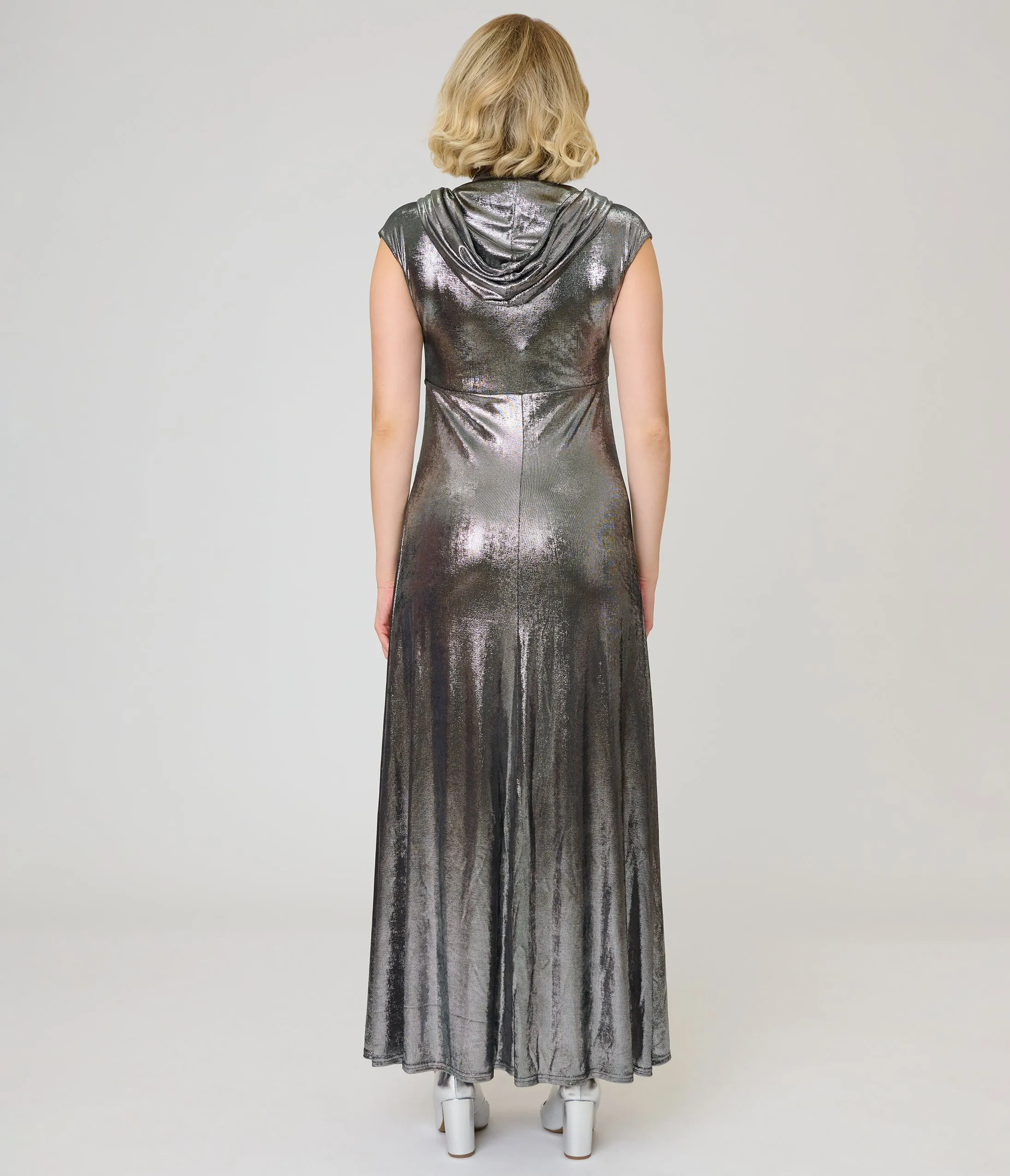 Unique Vintage Silver Metallic Hooded Vera Maxi Dress sold by Unique Vintage product image thumbnail 2