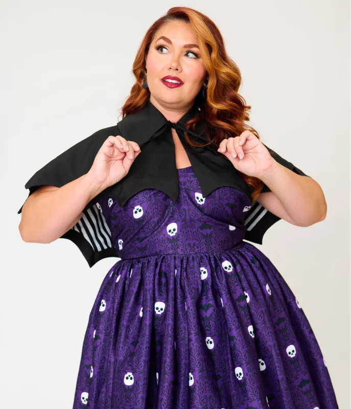 Unique Vintage Plus Size Purple Skull Print & Capelet Shirley Swing Dress made by Unique Vintage