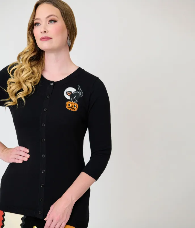 Unique Vintage Black Cat & Pumpkin Embroidered  Cardigan made by Unique Vintage