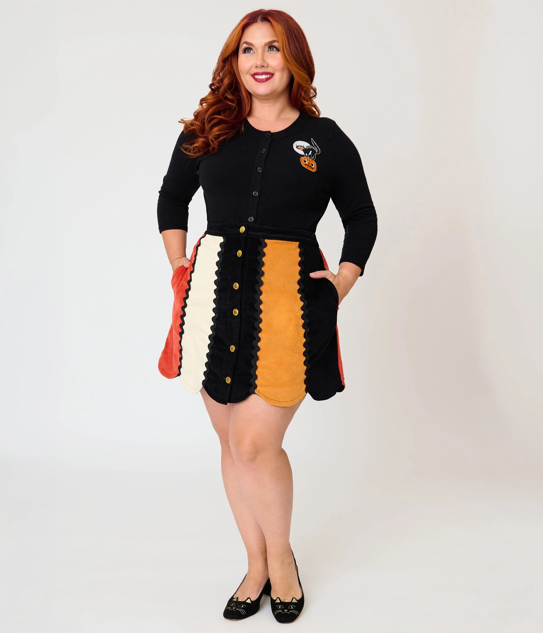 Unique Vintage Plus Size Black Cat & Pumpkin Embroidered Cardigan sold by Unique Vintage product image thumbnail 5