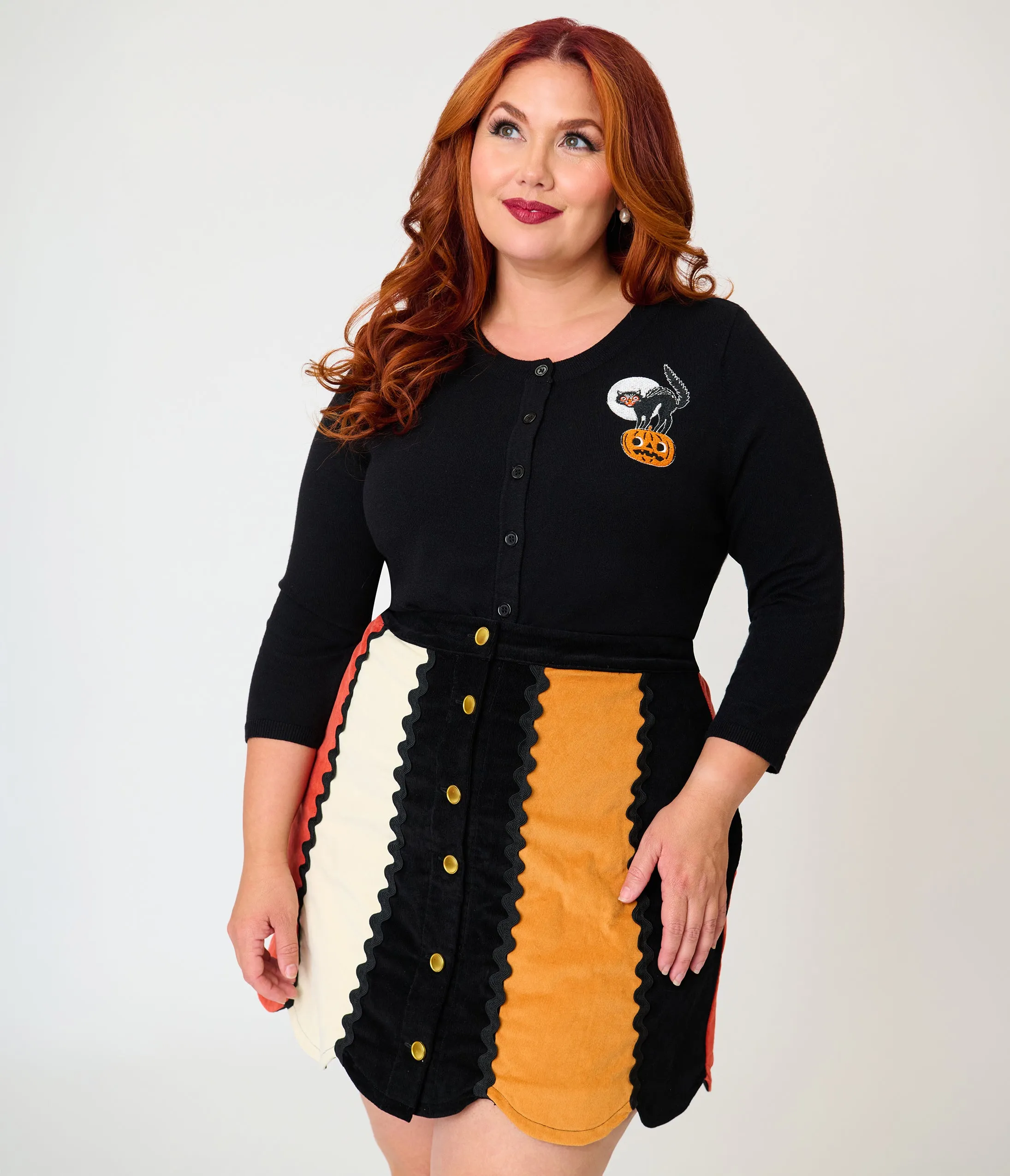 Unique Vintage Plus Size Black Cat & Pumpkin Embroidered Cardigan sold by Unique Vintage product image thumbnail 3