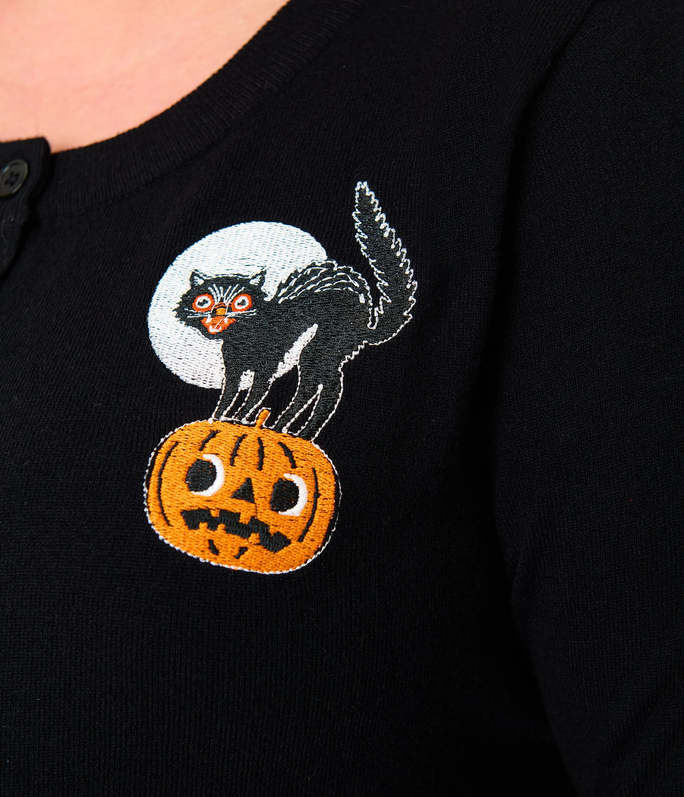 Unique Vintage Plus Size Black Cat & Pumpkin Embroidered Cardigan sold by Unique Vintage product image thumbnail 4