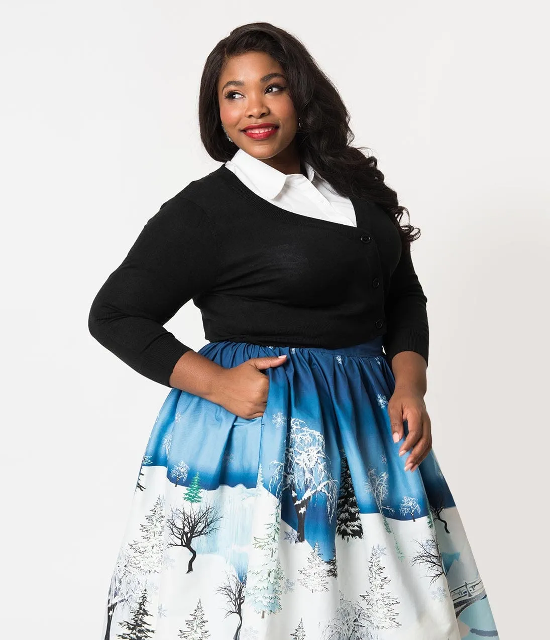 Plus Size Black Three-Quarter Sleeve Button Up Crop Cardigan sold by Unique Vintage product image thumbnail 4