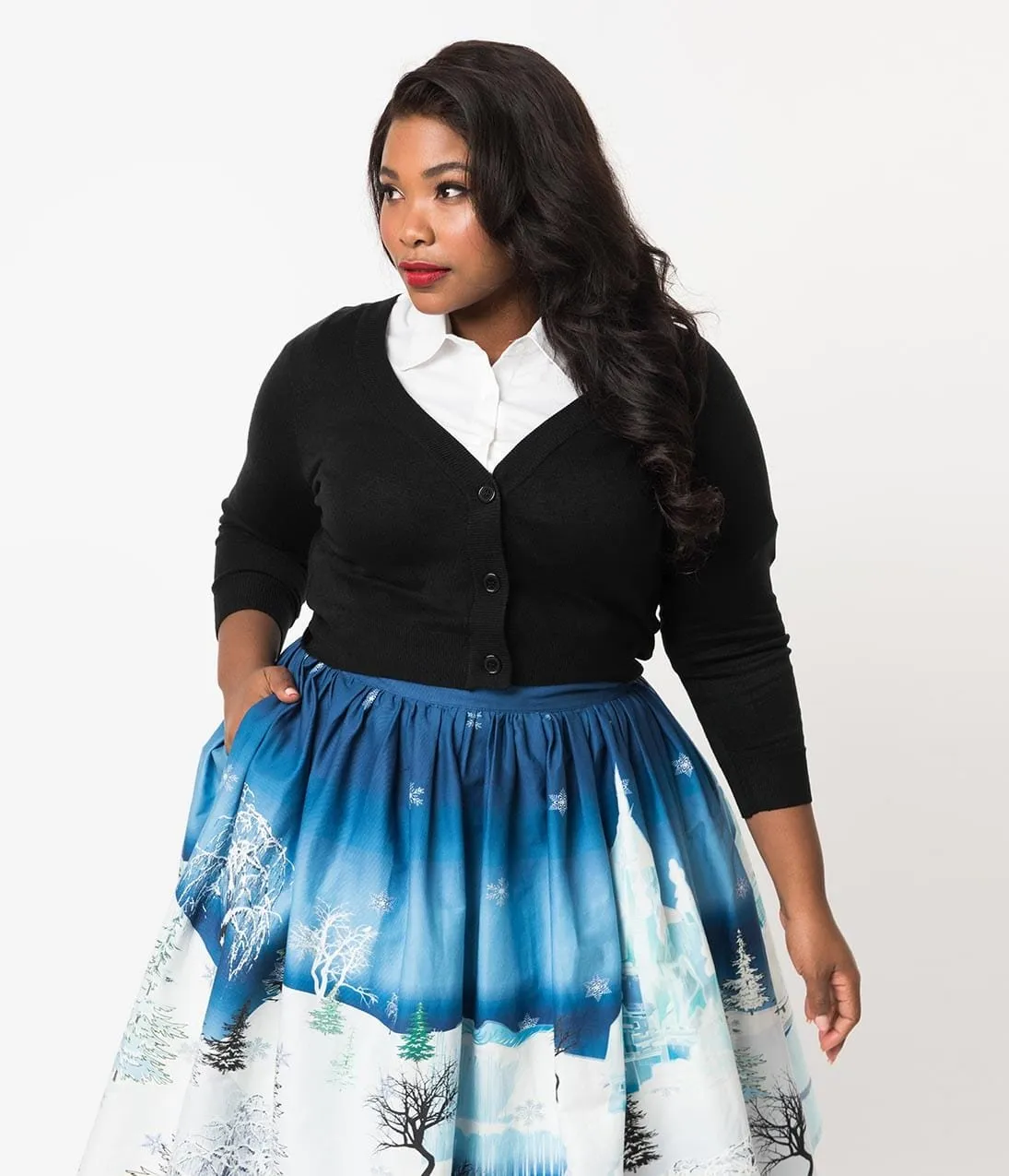 Plus Size Black Three-Quarter Sleeve Button Up Crop Cardigan sold by Unique Vintage product image thumbnail 5
