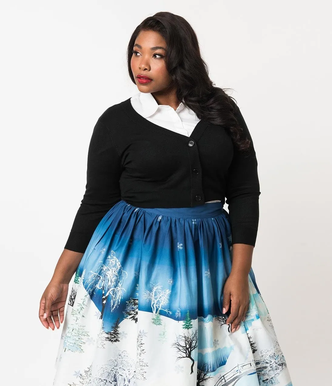Plus Size Black Three-Quarter Sleeve Button Up Crop Cardigan sold by Unique Vintage product image thumbnail 3