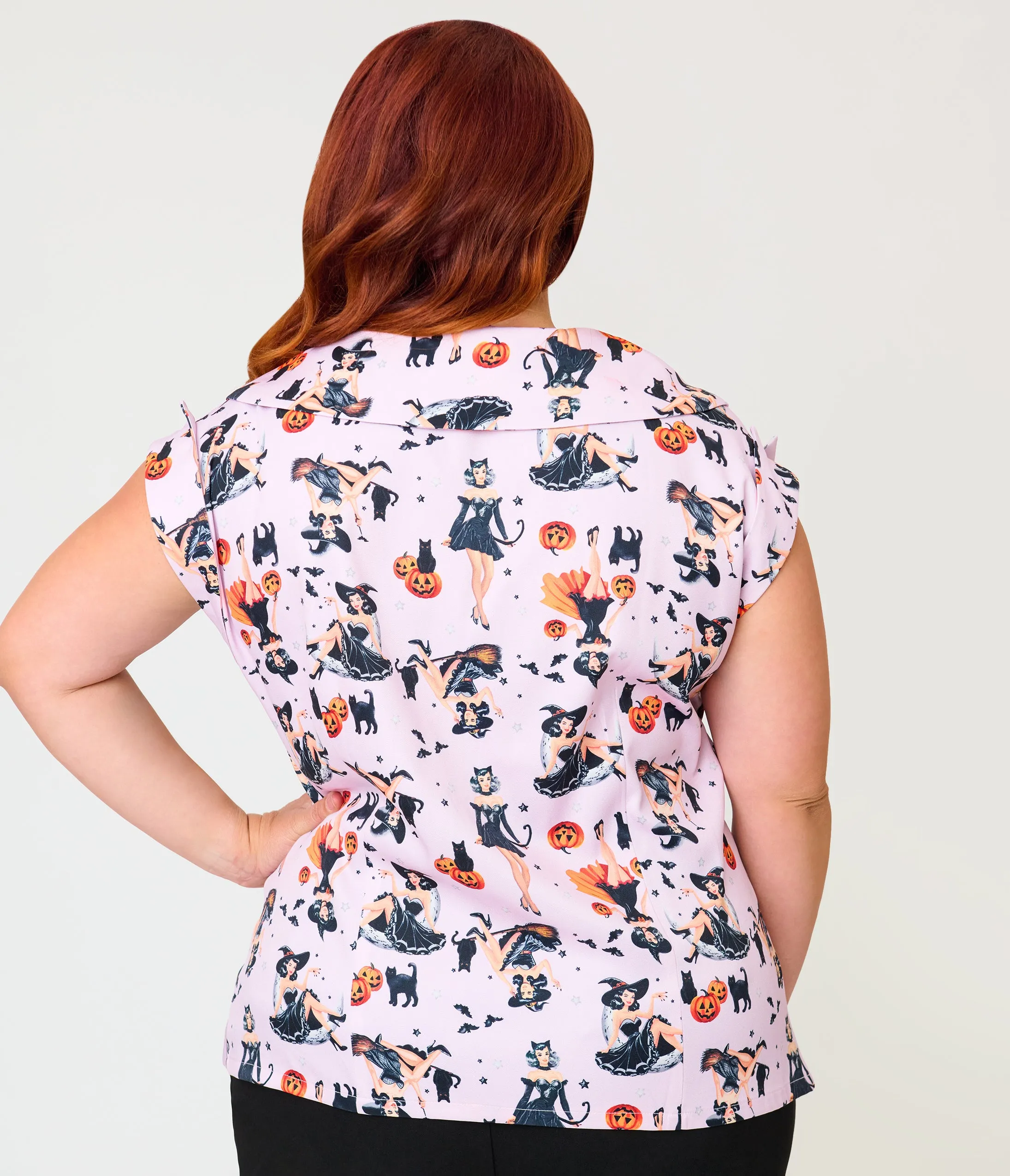 Unique Vintage Plus Size Lavender Pinup Witch Twill Sleeveless Blouse sold by Unique Vintage product image thumbnail 2