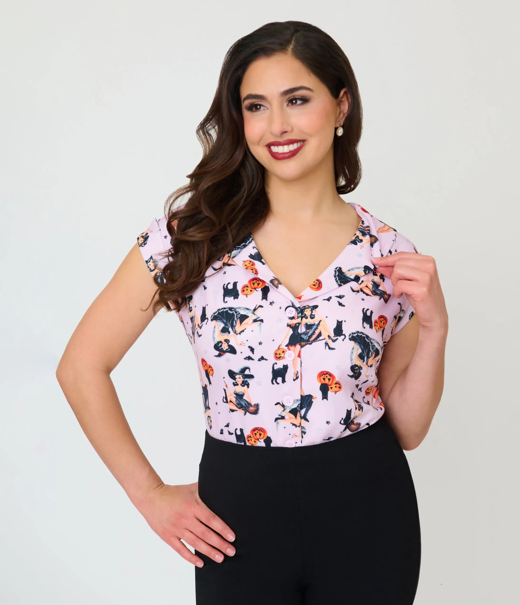 Unique Vintage Lavender Pinup Witch Twill Sleeveless Blouse sold by Unique Vintage product image thumbnail 4