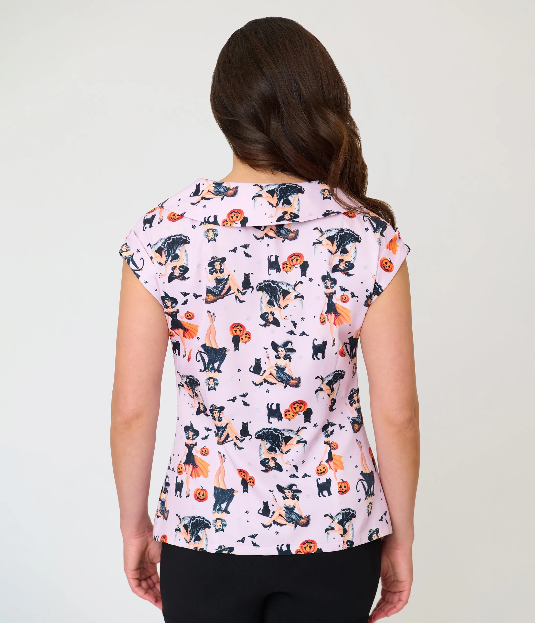 Unique Vintage Lavender Pinup Witch Twill Sleeveless Blouse sold by Unique Vintage product image thumbnail 2