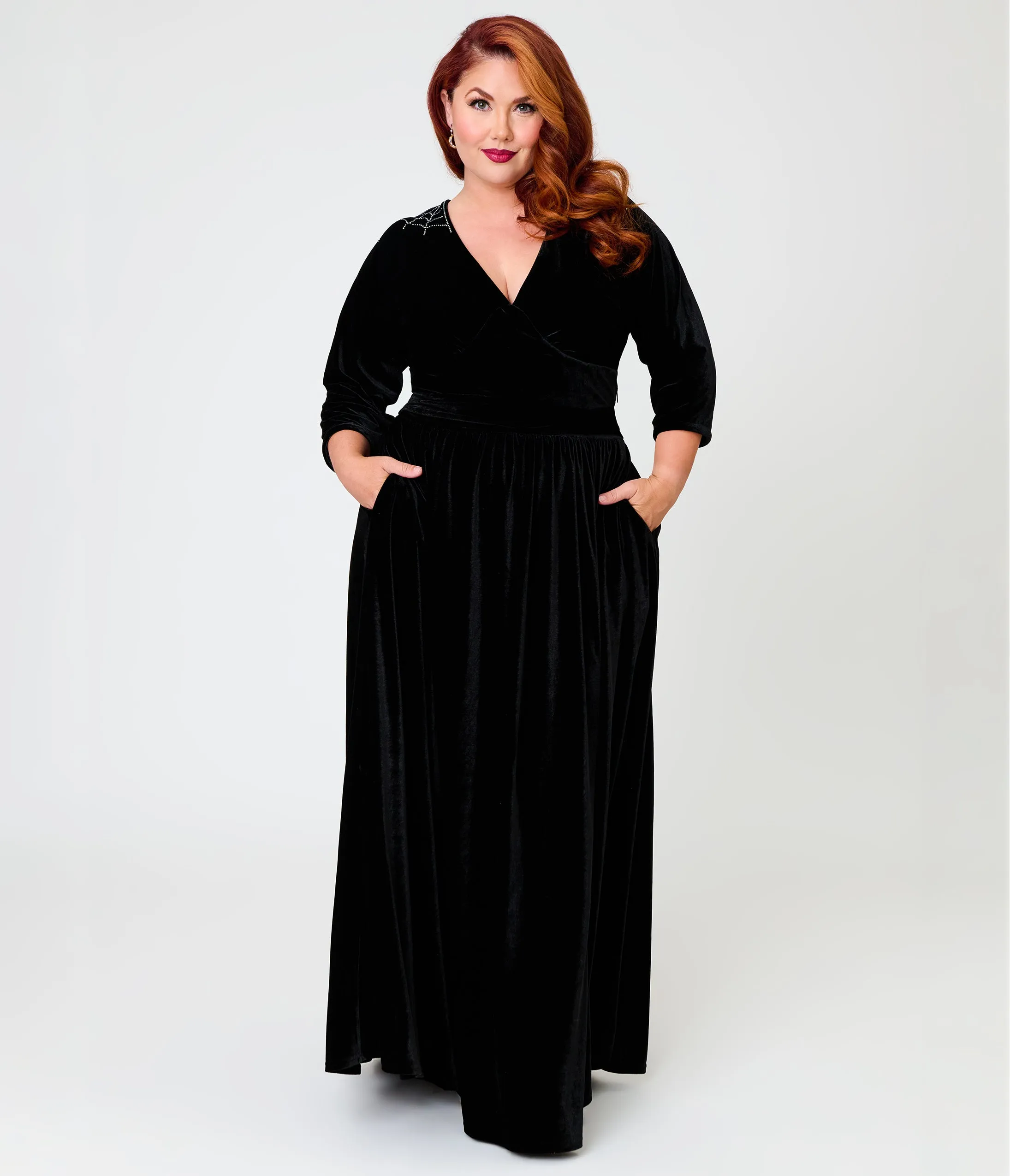 Unique Vintage Plus Size Black Velvet & Rhinestone Batwing Norma Maxi Dress sold by Unique Vintage product image thumbnail 3