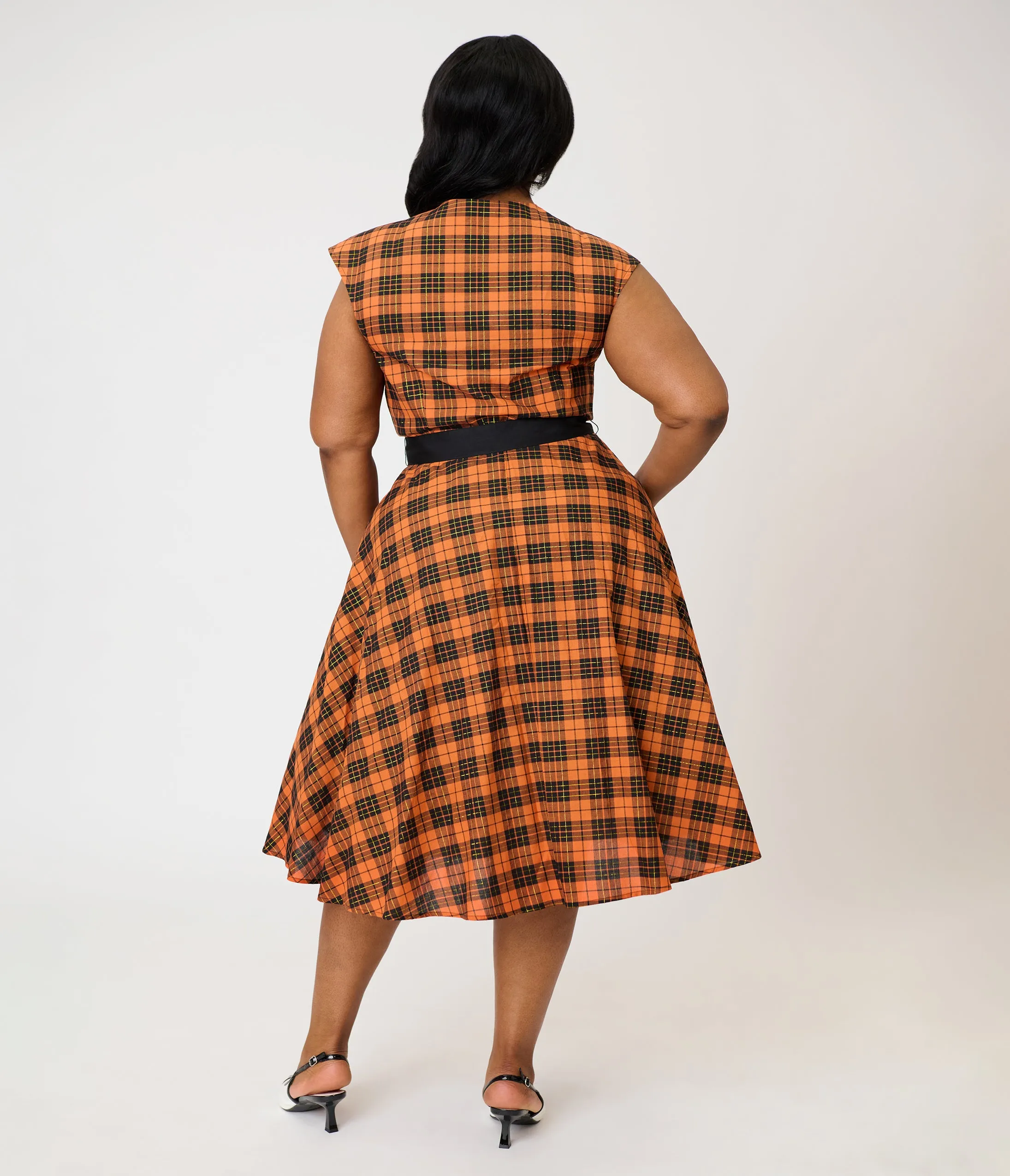 Unique Vintage Plus Size Orange Plaid Cotton Hedda Swing Dress sold by Unique Vintage product image thumbnail 2