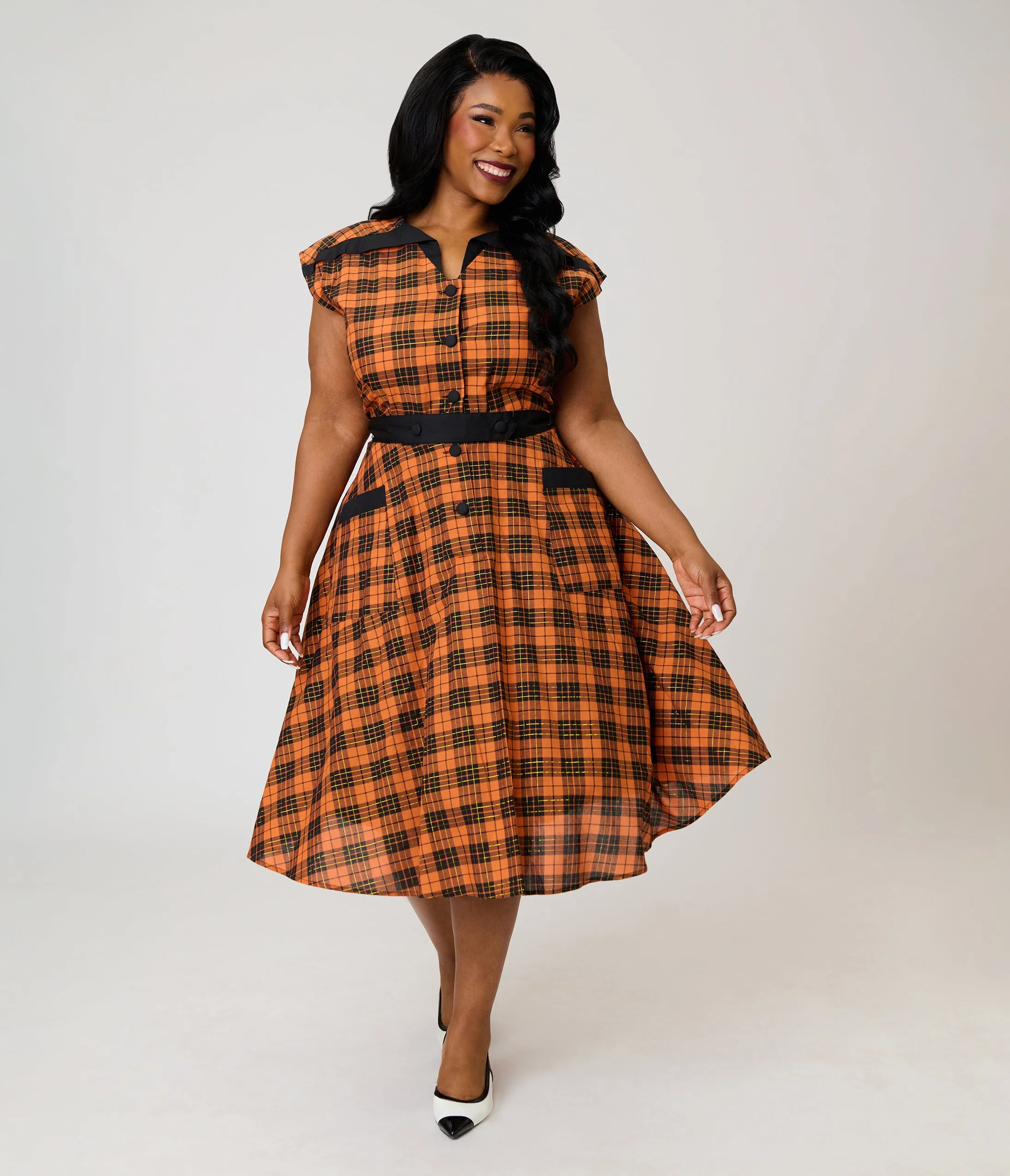 Unique Vintage Plus Size Orange Plaid Cotton Hedda Swing Dress sold by Unique Vintage product image thumbnail 5