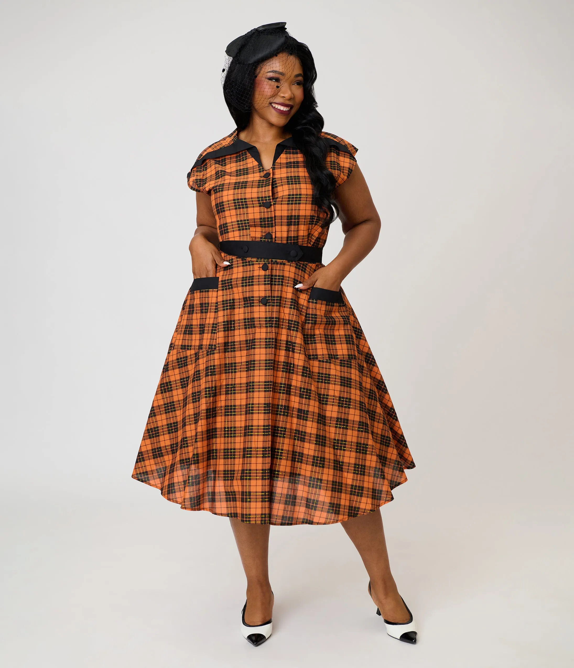 Unique Vintage Plus Size Orange Plaid Cotton Hedda Swing Dress sold by Unique Vintage product image thumbnail 3