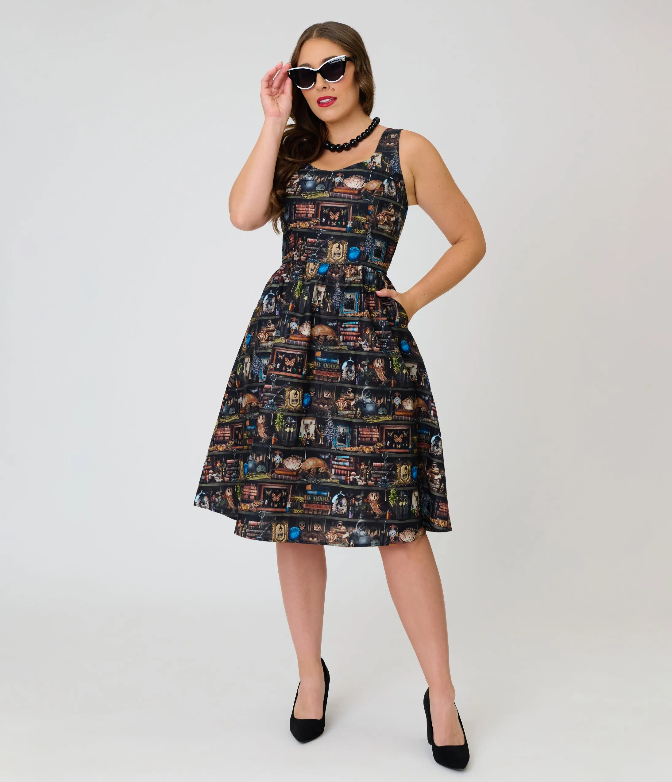 Retrolicious Black Spellbinding Curio Midi Dress sold by Unique Vintage product image thumbnail 3