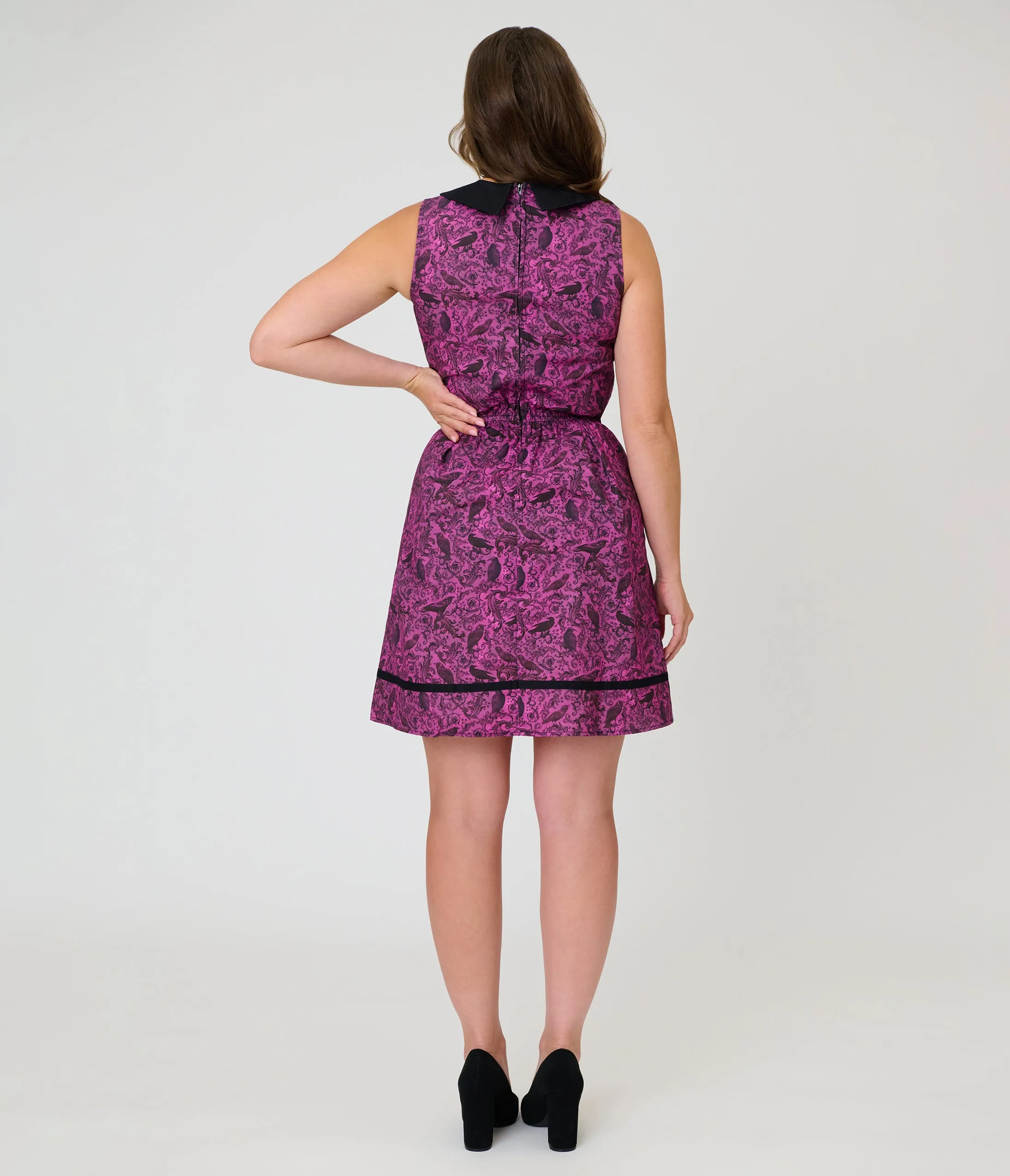 Retrolicious Fuschia Black Crow Collared Dress sold by Unique Vintage product image thumbnail 2