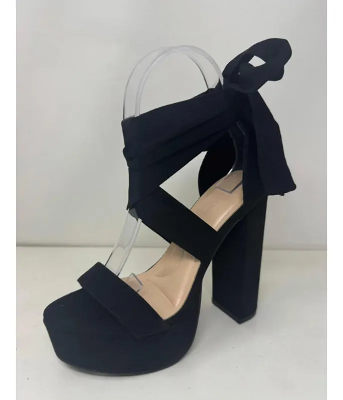 Black Bow Ankle Strap Platform Heels made by Unique Vintage