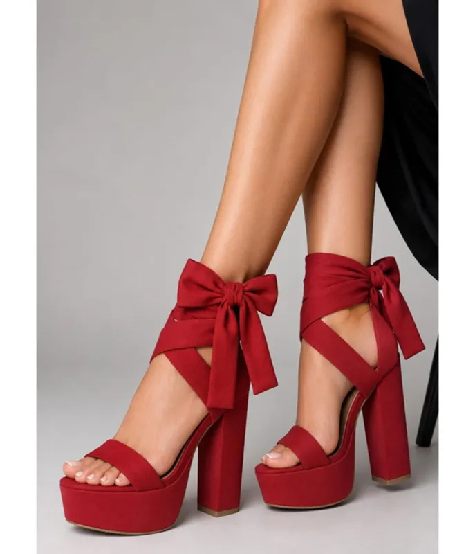 Red Bow Ankle Strap Platform Heels made by Unique Vintage