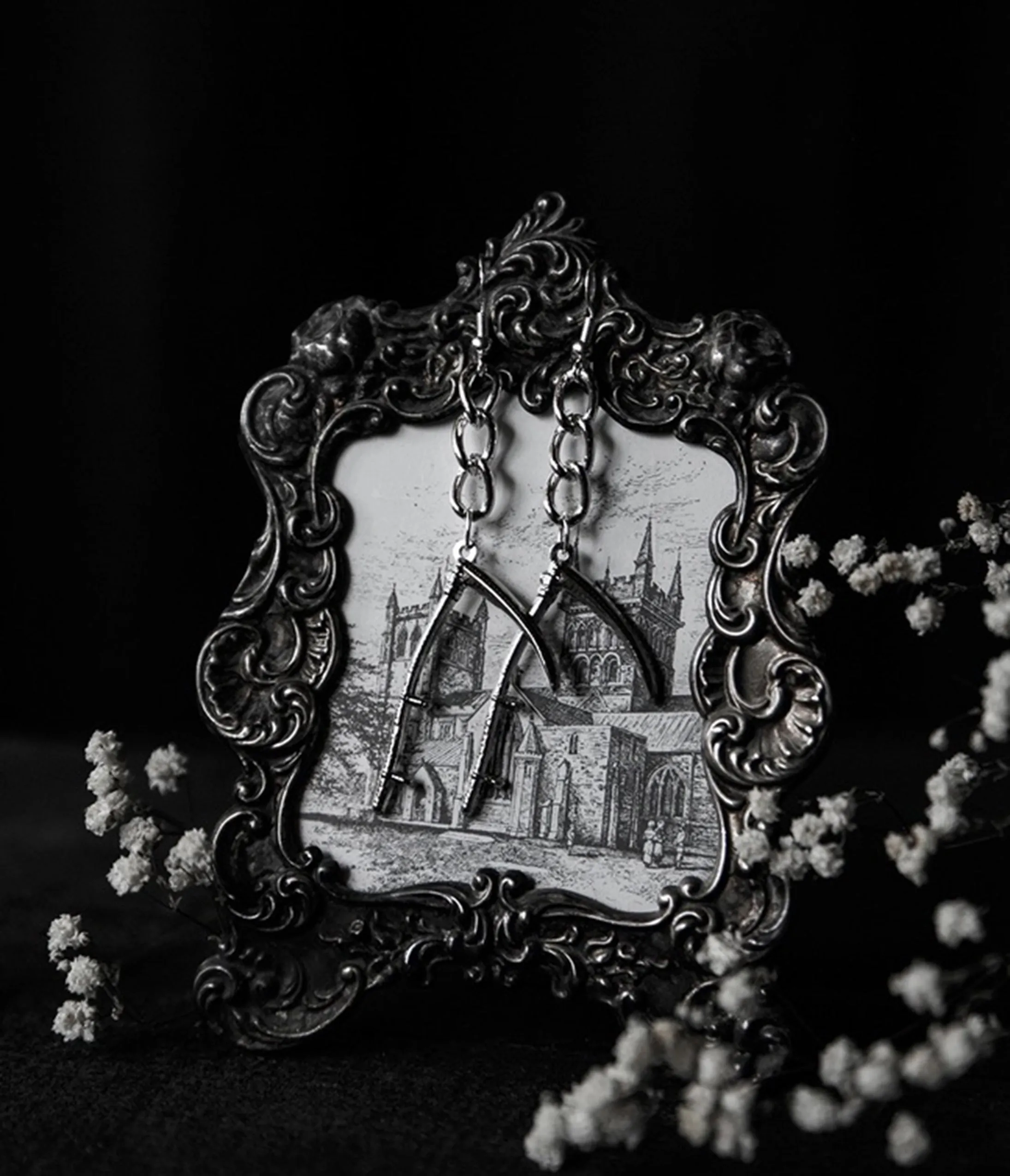 Silver Scythe Dangle Earrings sold by Unique Vintage product image thumbnail 4