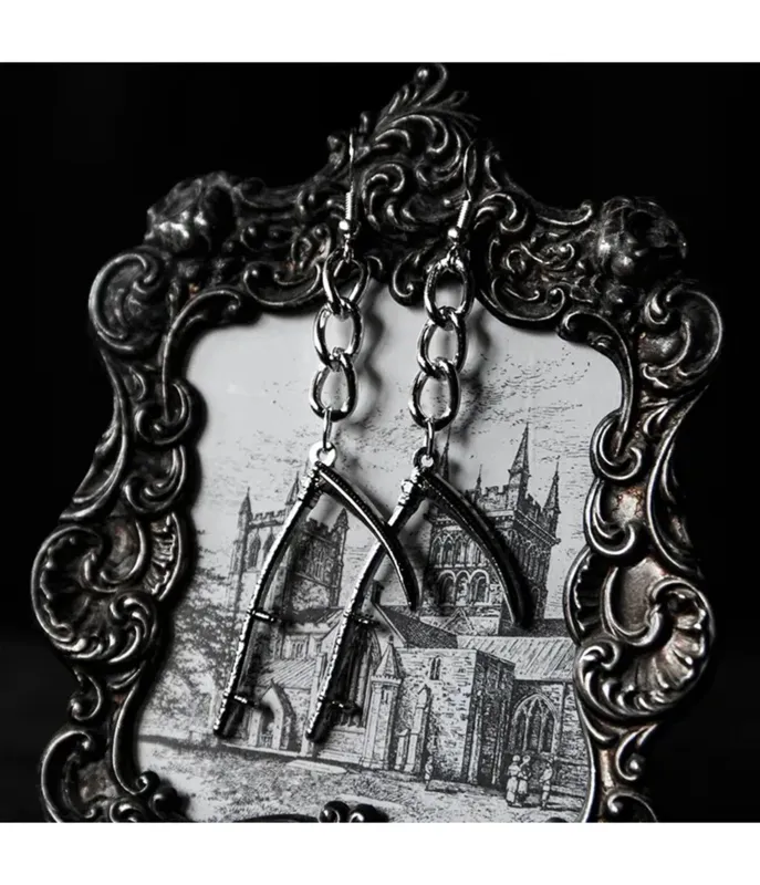 Silver Scythe Dangle Earrings made by Unique Vintage