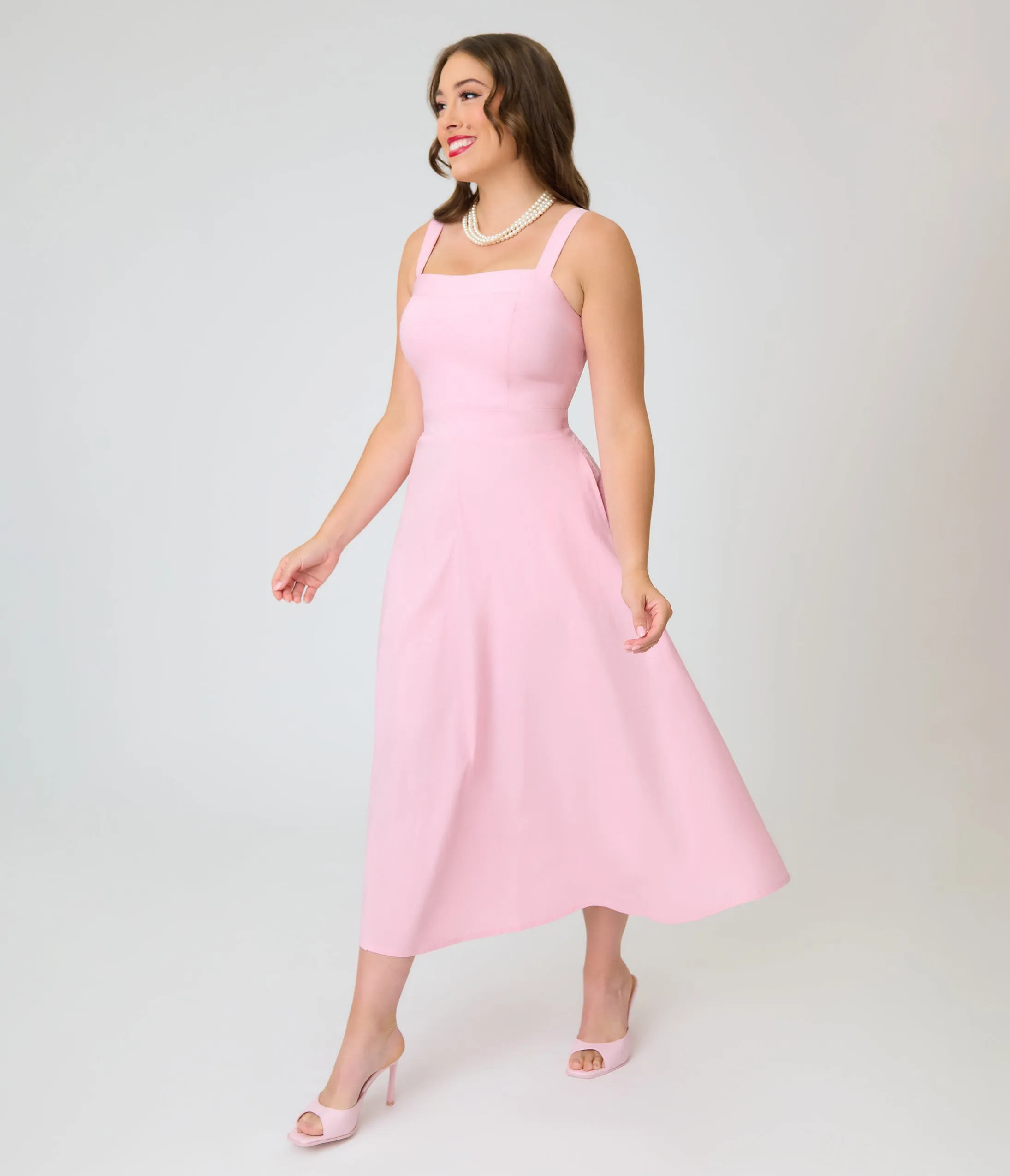 Timeless Blush Pink Cotton Poplin Midi Dress sold by Unique Vintage product image thumbnail 4
