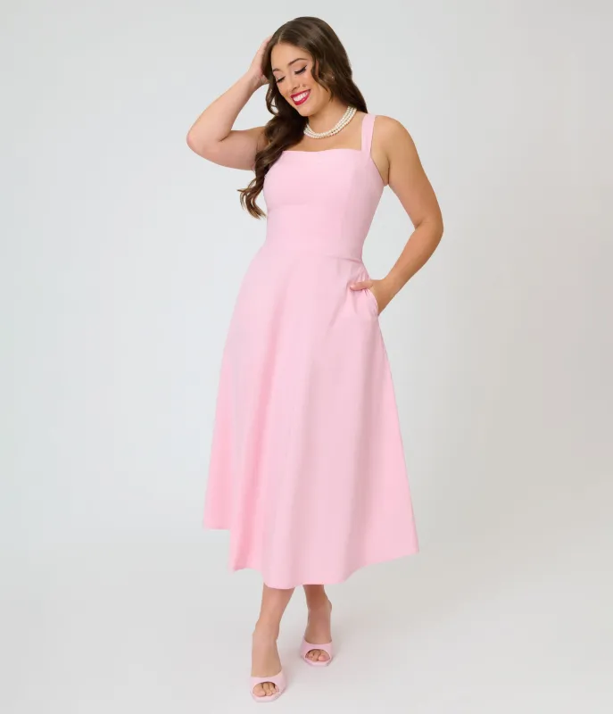 Timeless Blush Pink Cotton Poplin Midi Dress made by Unique Vintage