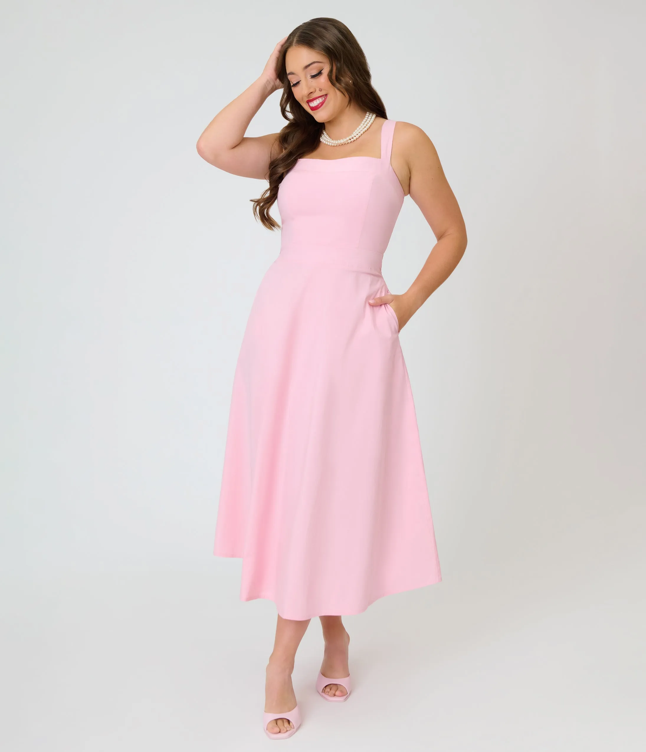 Timeless Blush Pink Cotton Poplin Midi Dress sold by Unique Vintage