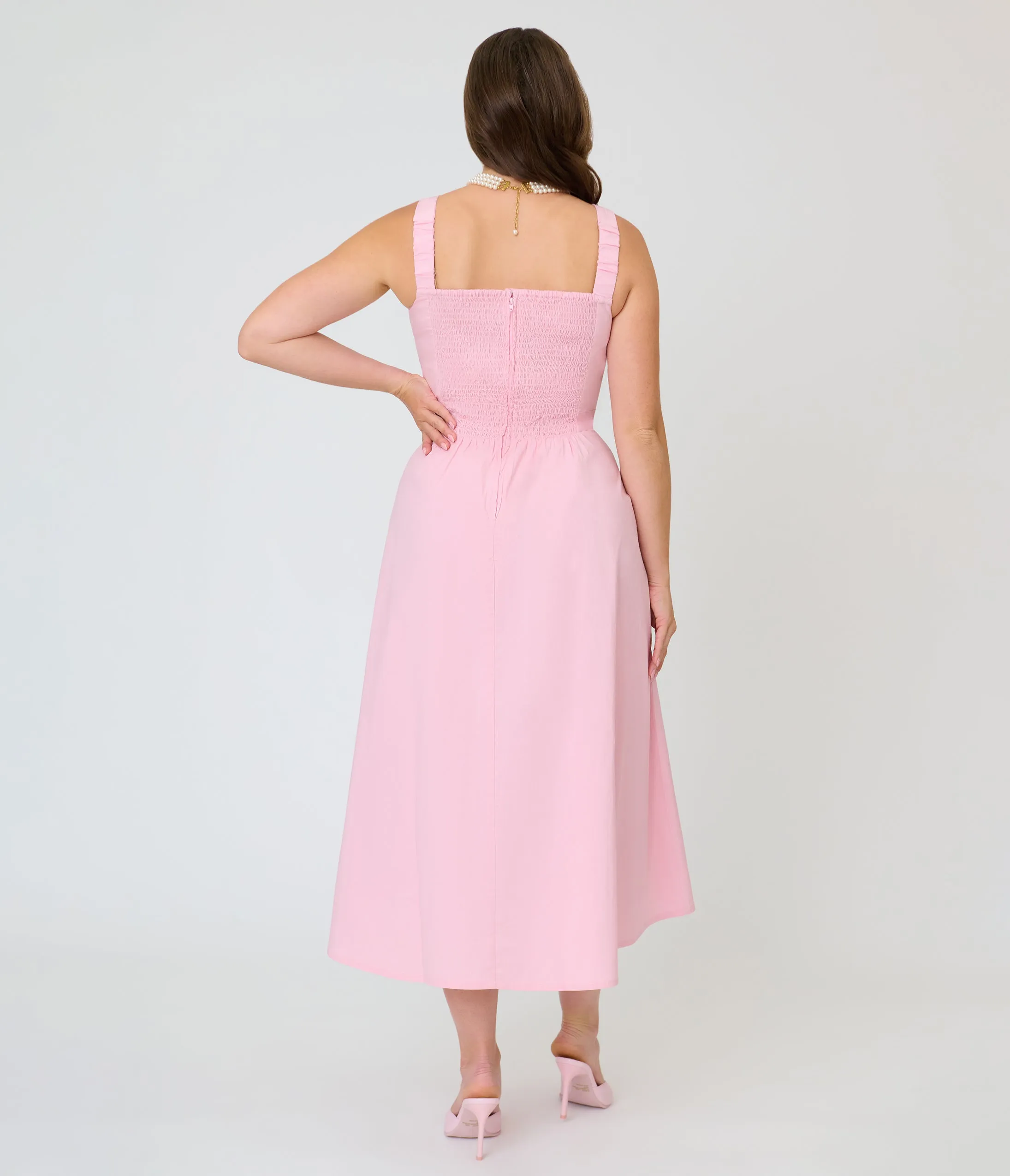 Timeless Blush Pink Cotton Poplin Midi Dress sold by Unique Vintage product image thumbnail 2