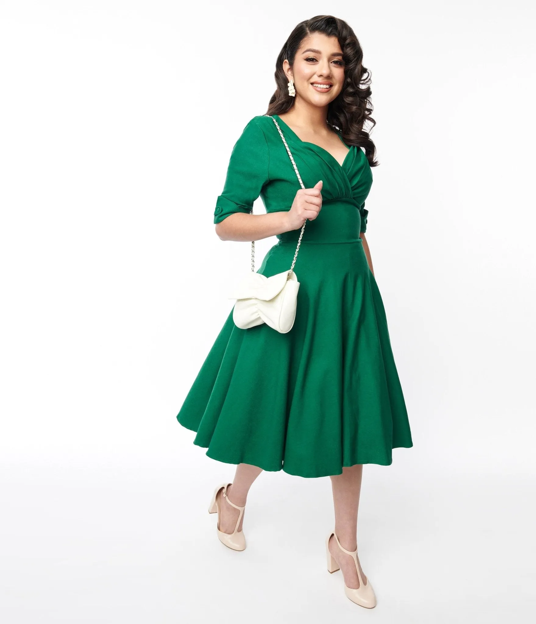 Unique Vintage Emerald Green Delores Swing Dress with Sleeves sold by Unique Vintage product image thumbnail 4