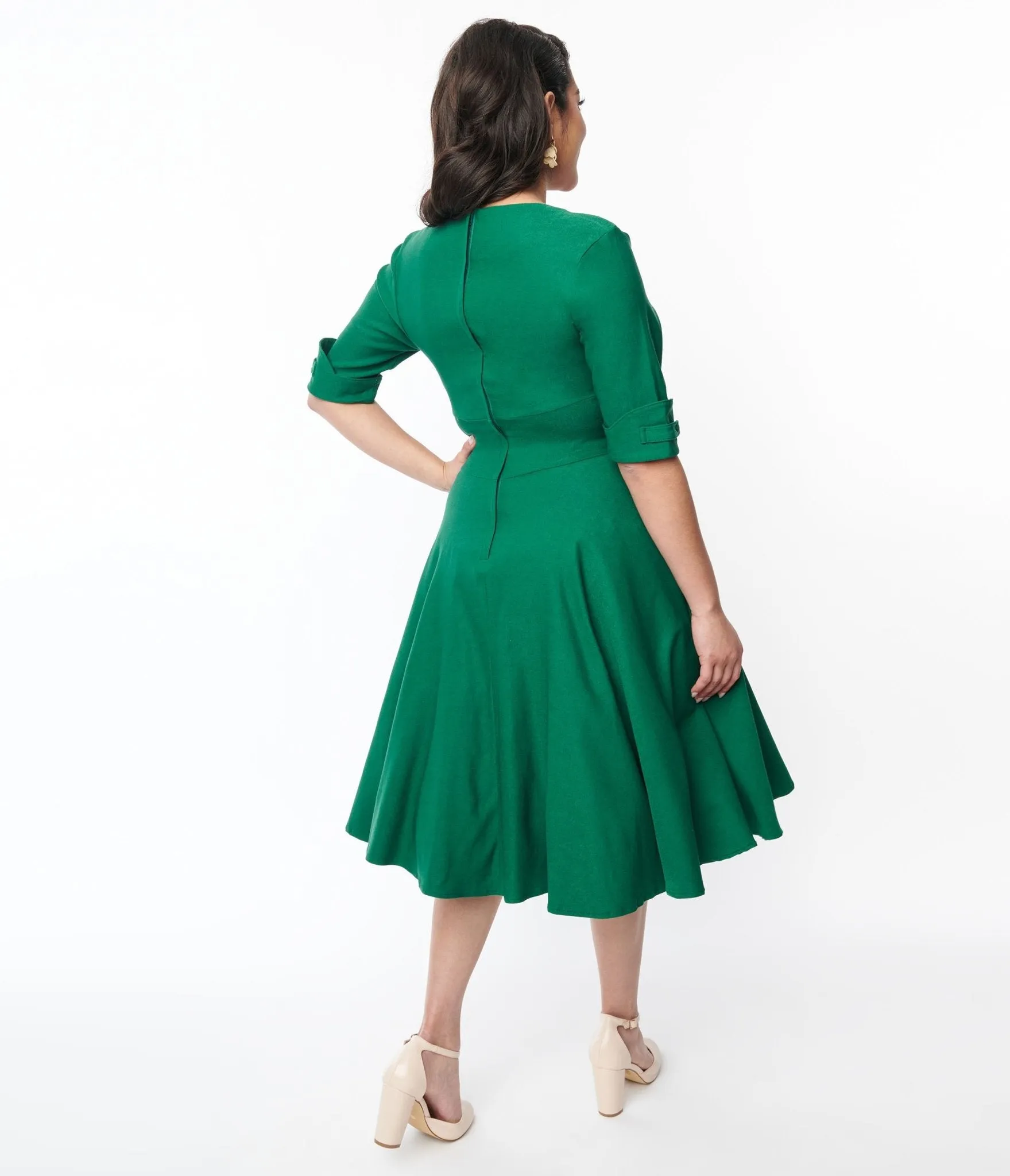 Unique Vintage Emerald Green Delores Swing Dress with Sleeves sold by Unique Vintage product image thumbnail 2