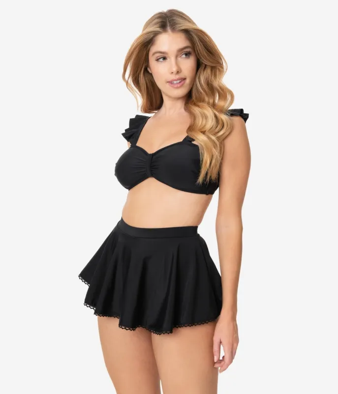 Unique Vintage Black Pin-Up Coronado Swim Skirt made by Unique Vintage