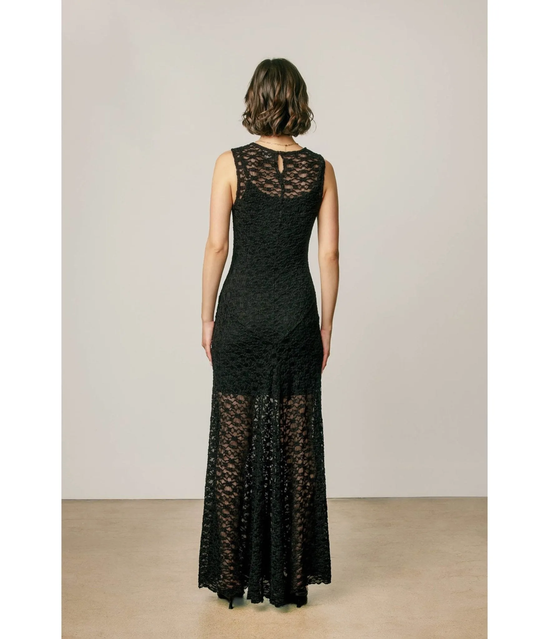 Black Floral Lace Flared Maxi Dress sold by Unique Vintage product image thumbnail 3