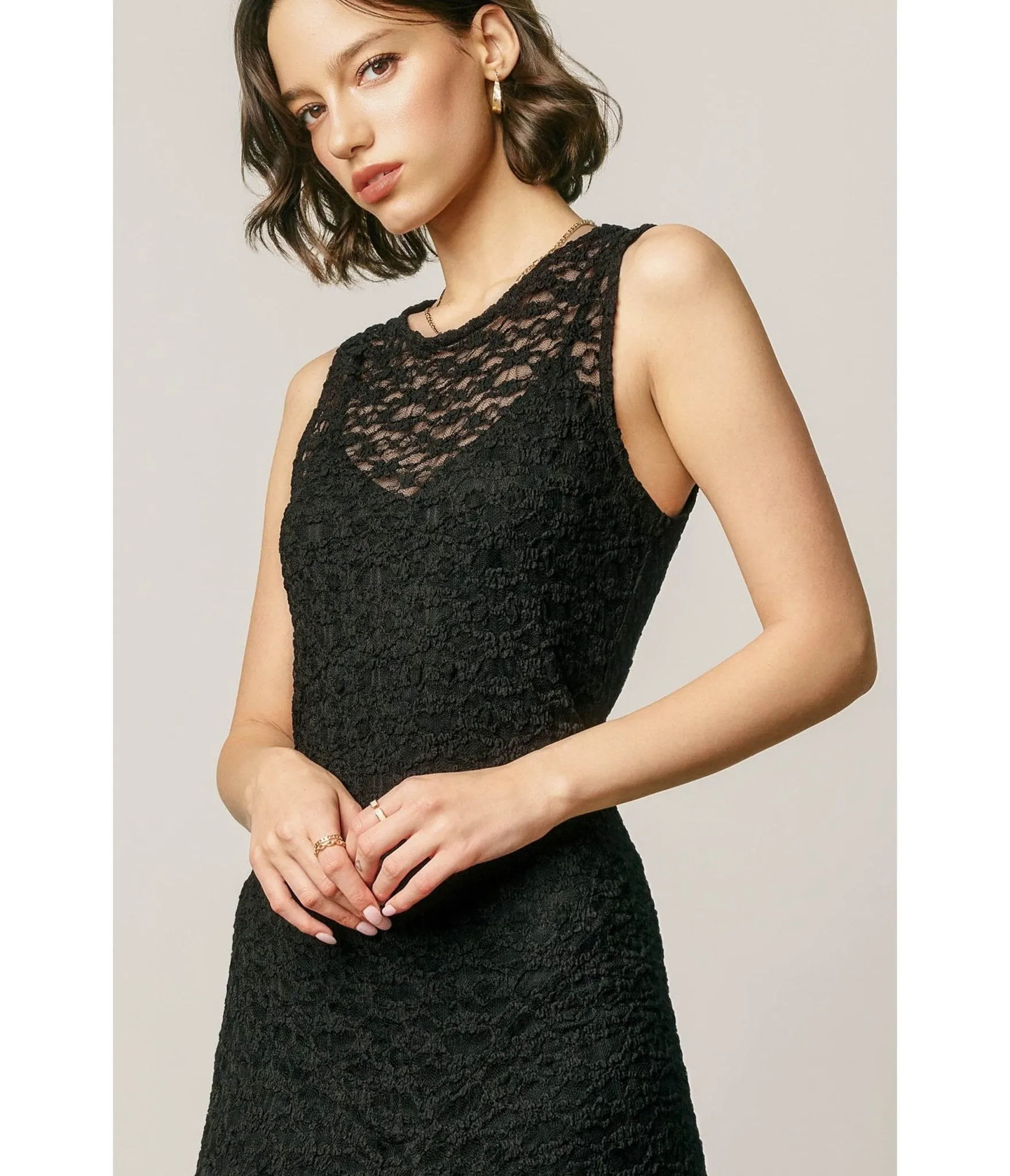 Black Floral Lace Flared Maxi Dress sold by Unique Vintage