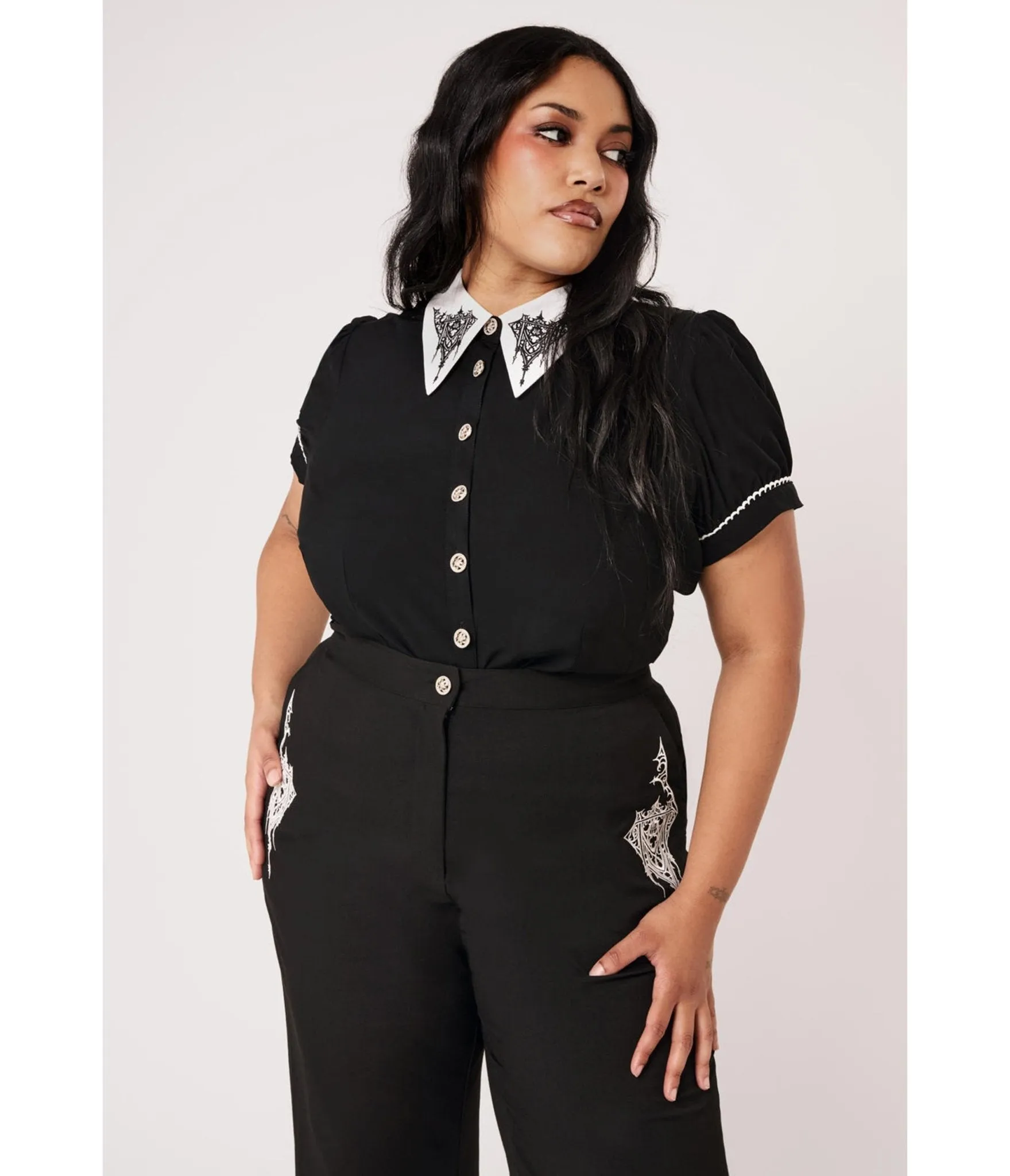 Hell Bunny Black Cathedral Embroidered Elizabeth Blouse sold by Unique Vintage product image thumbnail 4