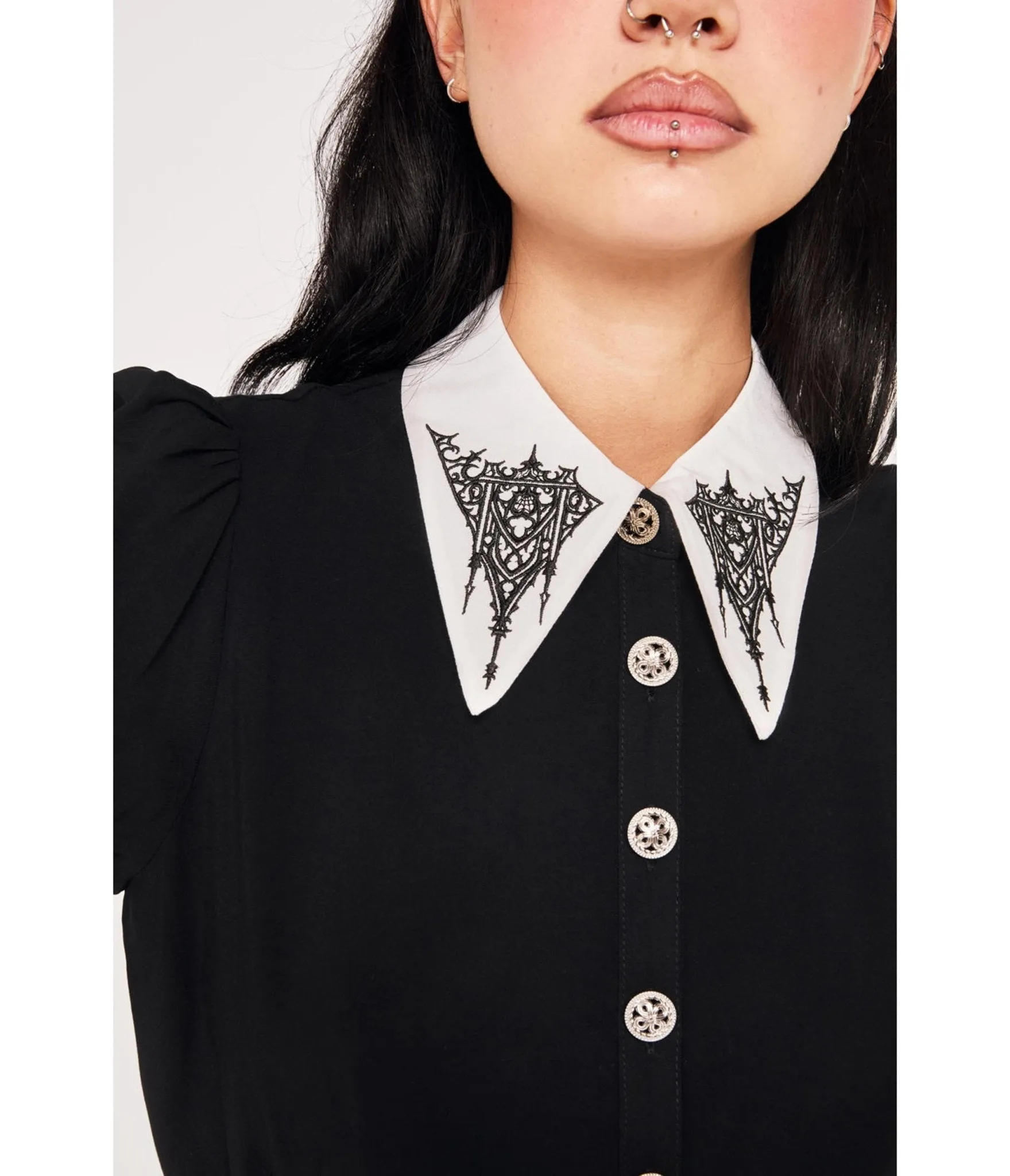 Hell Bunny Black Cathedral Embroidered Elizabeth Blouse sold by Unique Vintage product image thumbnail 3