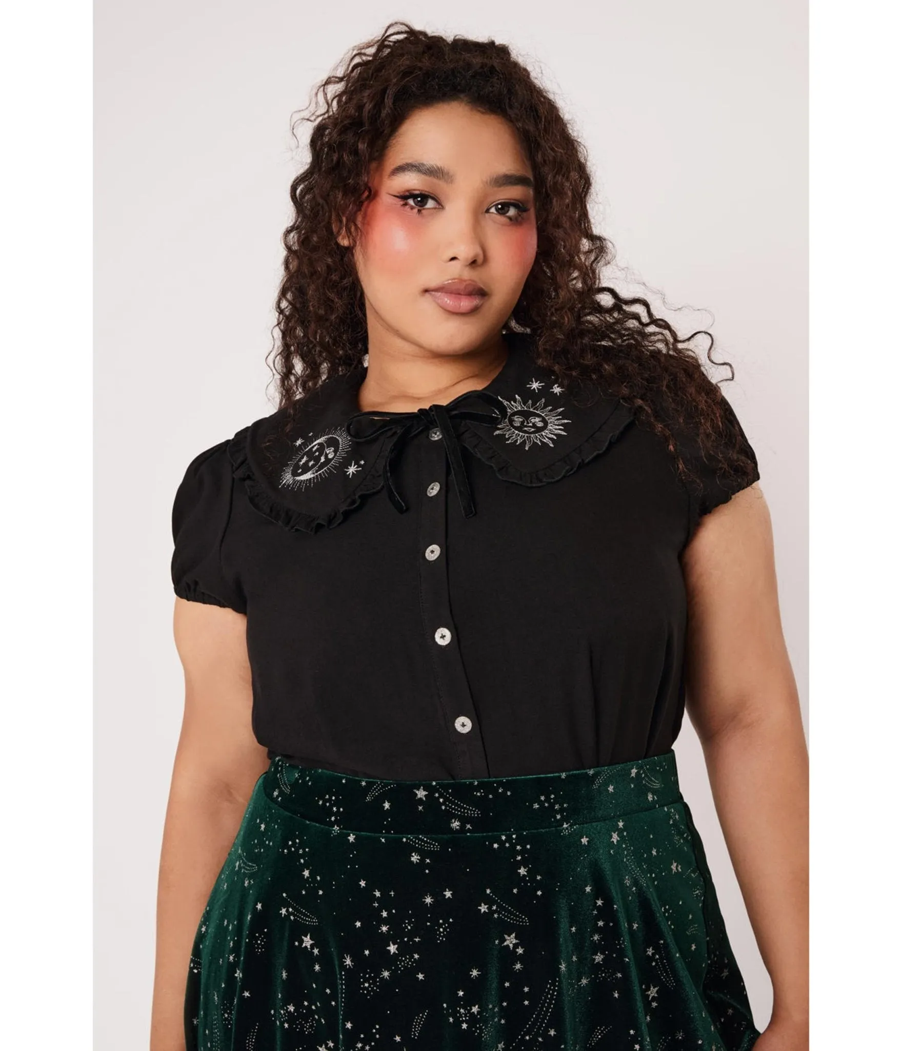 Hell Bunny Black Celeste Embroidered Ruffle Collar Blouse sold by Unique Vintage product image thumbnail 4