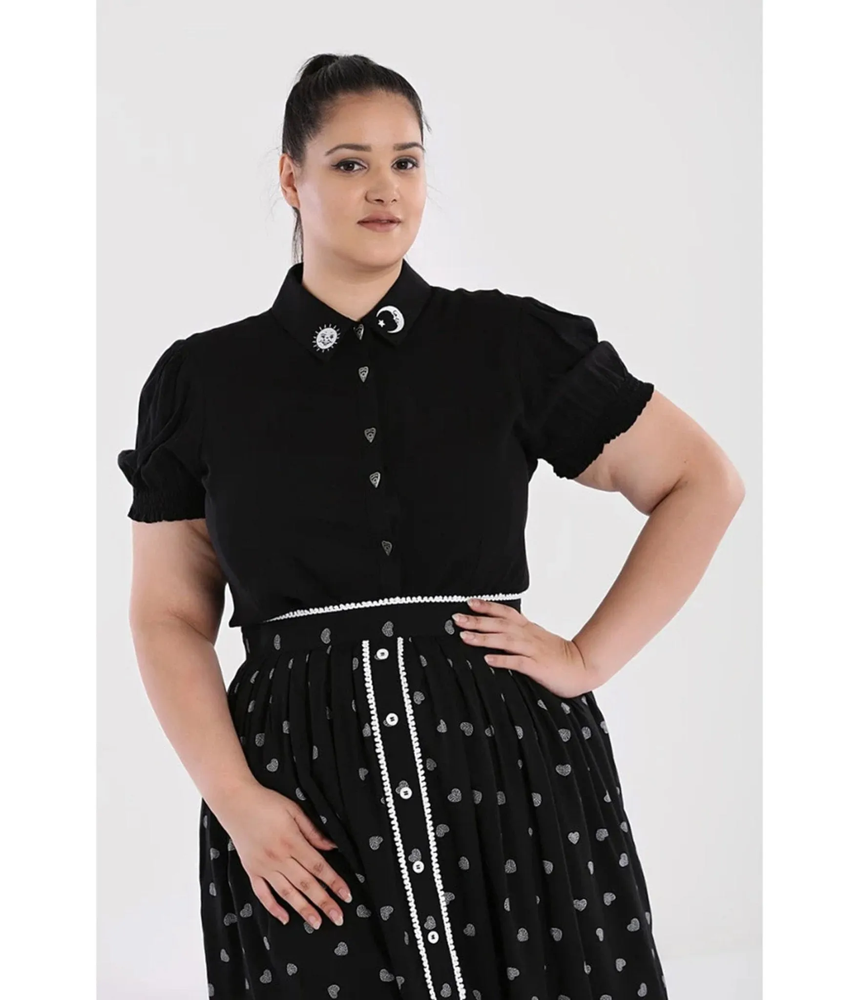 Hell Bunny Black Celestial Embroidered Samara Blouse sold by Unique Vintage product image thumbnail 4