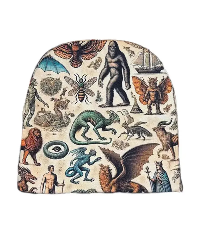 Cryptid Graphic Print Knit Beanie made by Unique Vintage