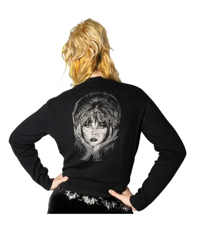 Black Elvira Rhinestone Portrait Cardigan made by Unique Vintage