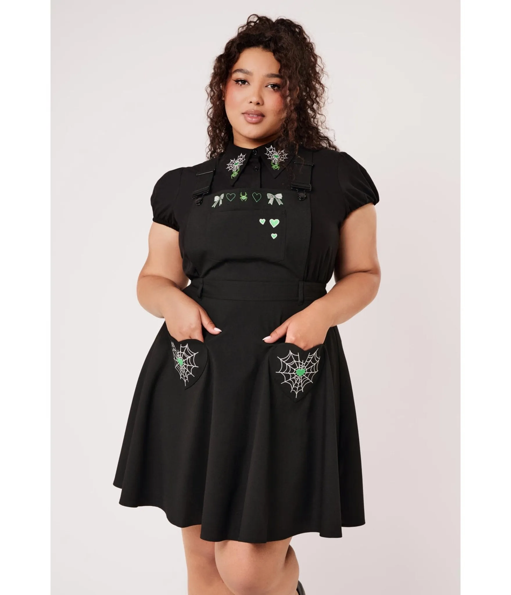 Hell Bunny Black Spiderweb Embroidered Millie Pinafore Dress sold by Unique Vintage product image thumbnail 4
