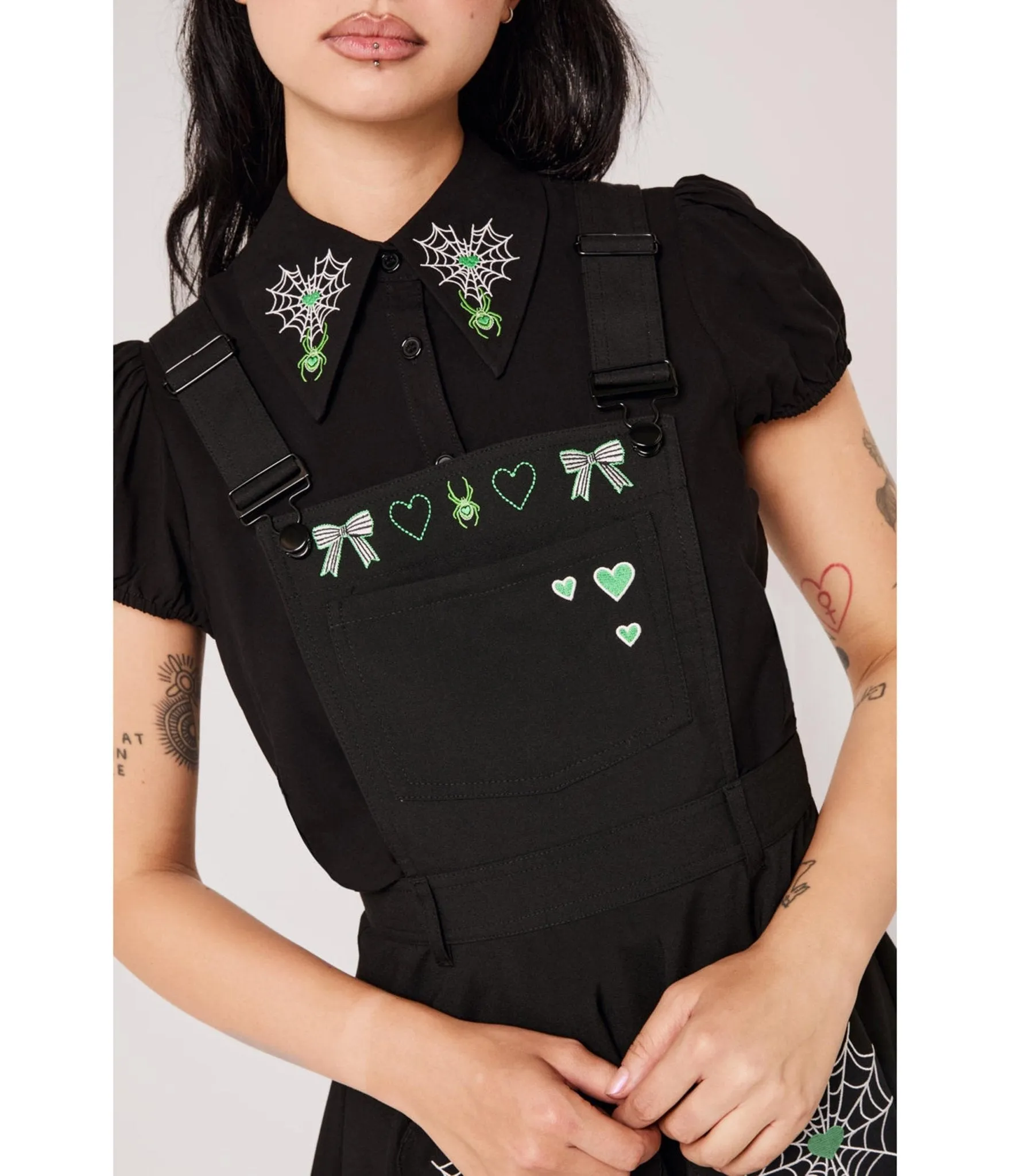 Hell Bunny Black Spiderweb Embroidered Millie Pinafore Dress sold by Unique Vintage product image thumbnail 2