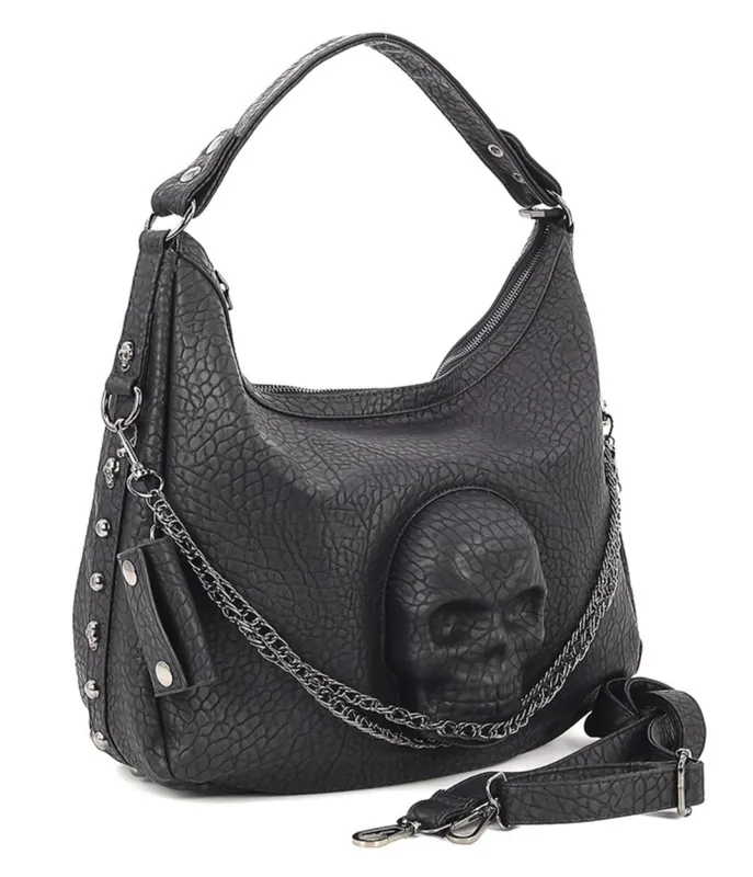 Black Vegan Leather Skull Handbag made by Unique Vintage