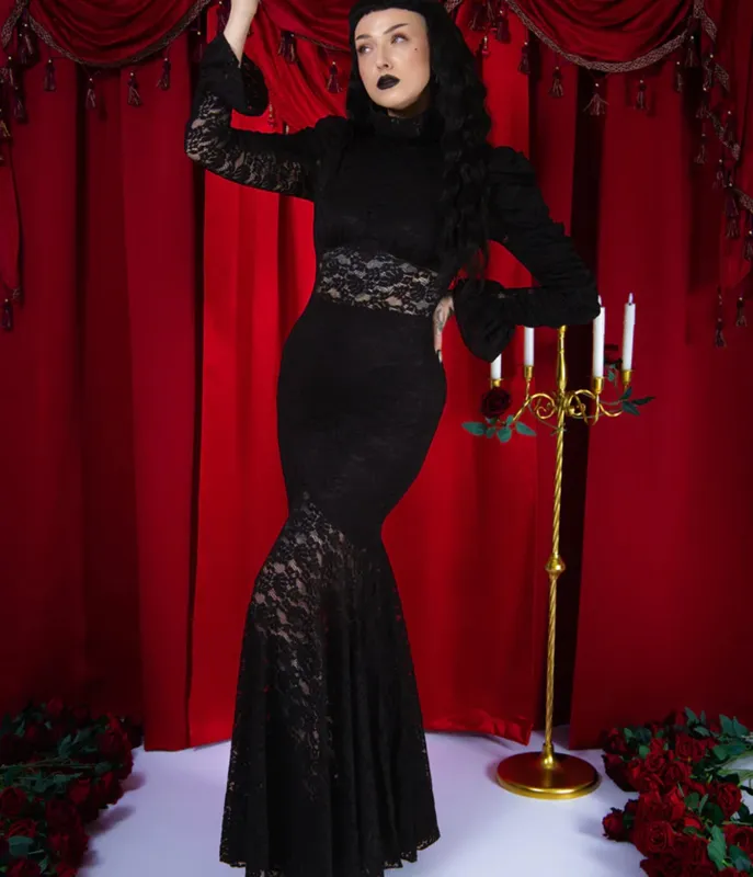 Elle Rebel Black Royal Guillotine Lace Maxi Dress made by Unique Vintage